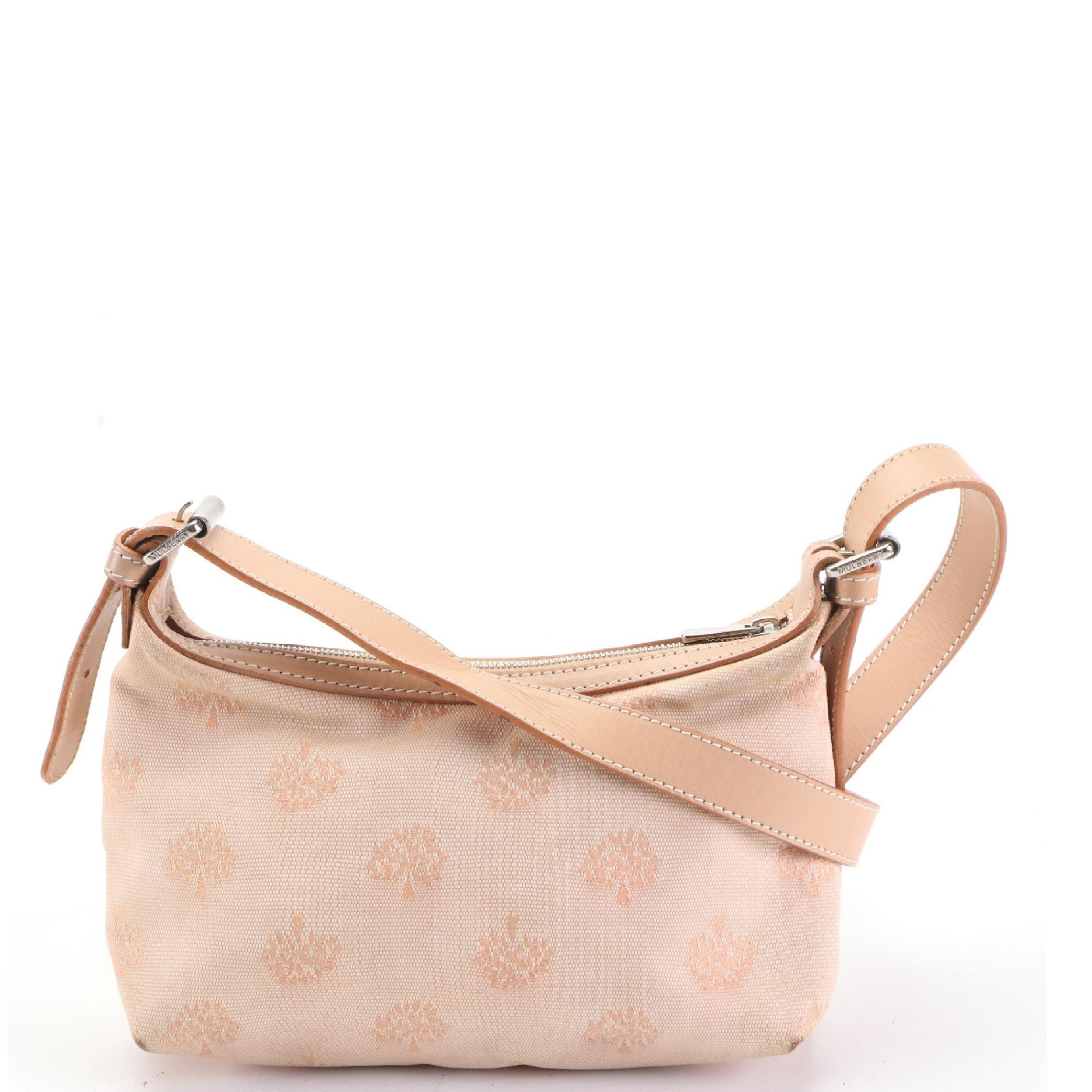 Mulberry Small Zip Crossbody Bag in Peach Jacquard Canvas and Leather