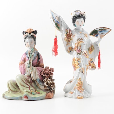 Chinese Porcelain Fan Dancer and Other Figurine