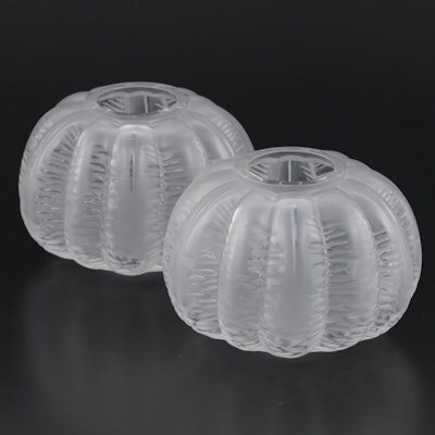 Pair of Lalique Frosted Crystal "Pumpkin" Vases