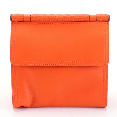 Bottega Veneta Double Flap Front Shoulder Bag in Intrecciato Leather