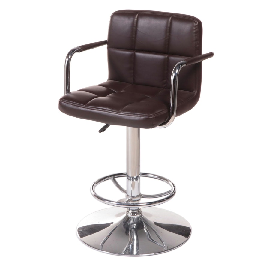 Belnick Inc. Modernist Style Chrome and Faux-Leather Adjustable Swivel ...
