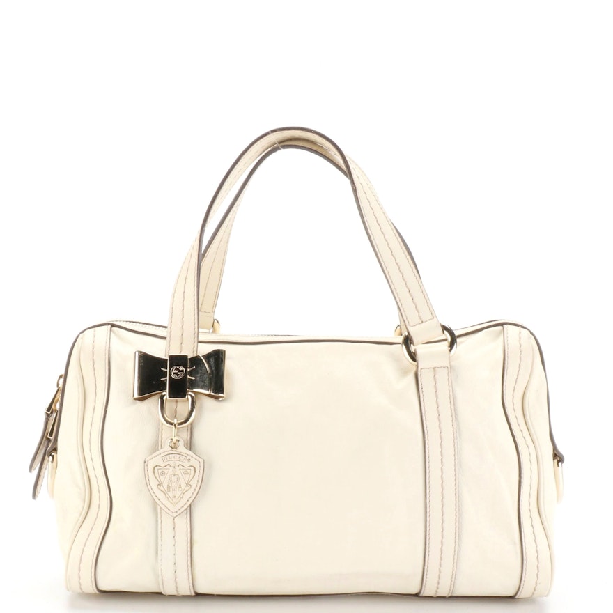 Gucci Duchessa Small Boston Bag in Ivory Calfskin Leather