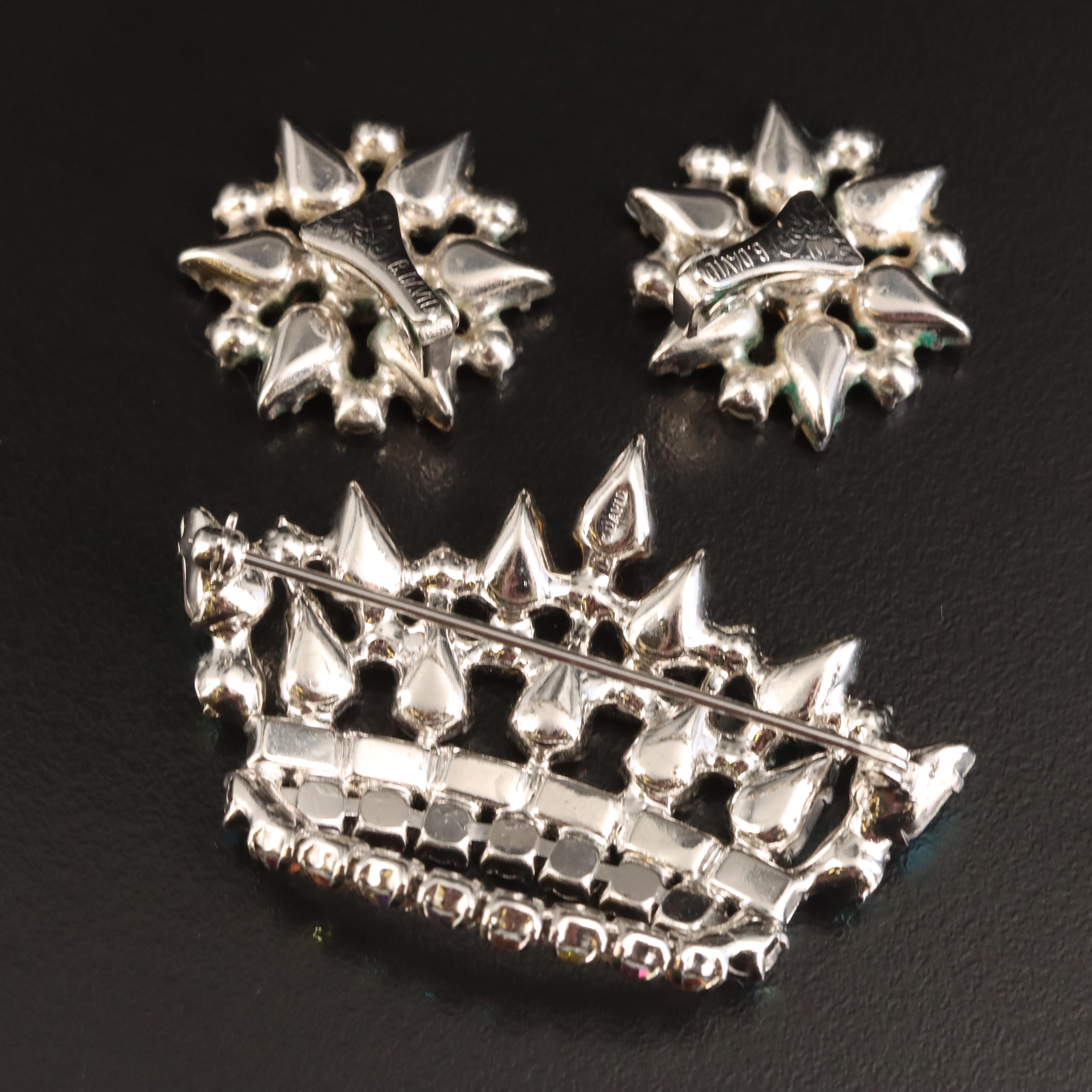 1960s B. David Jewelry Co. "Original Family Crown" Brooch And Earring ...