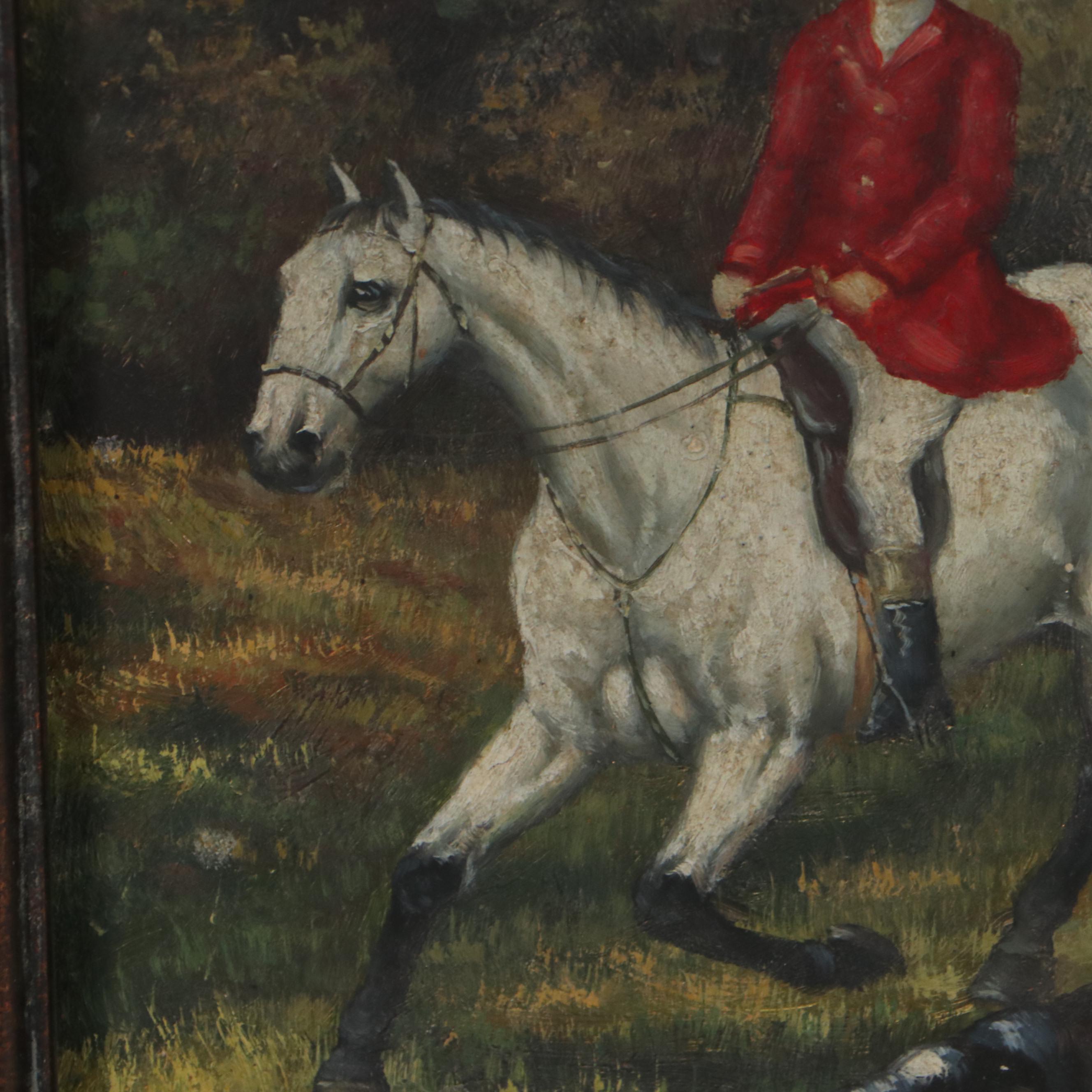 English Hunting Scene Oil Painting EBTH