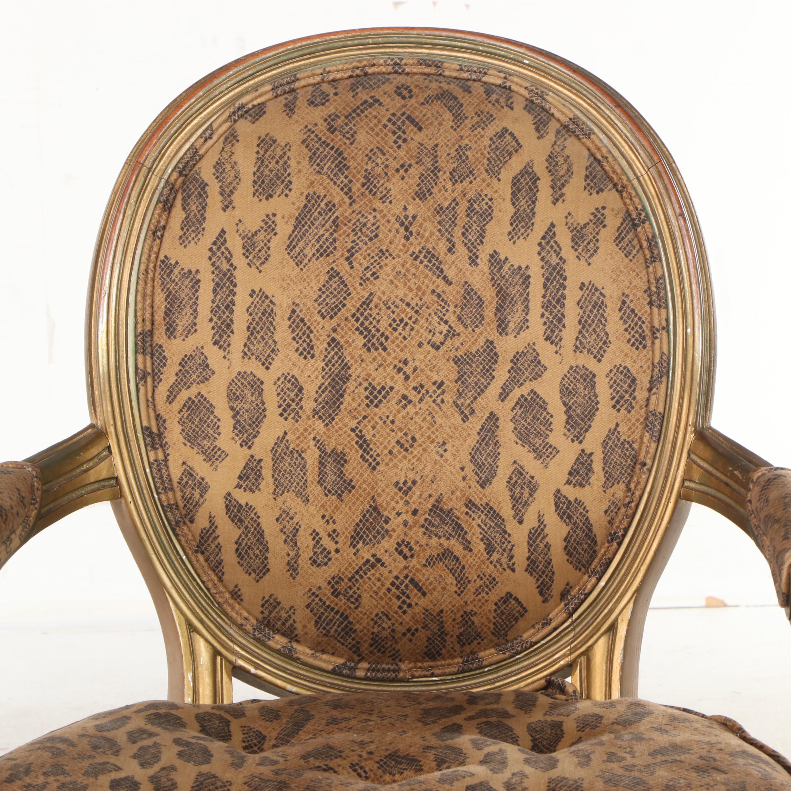 Louis XVI Style Animal Print Upholstered Arm Chair EBTH