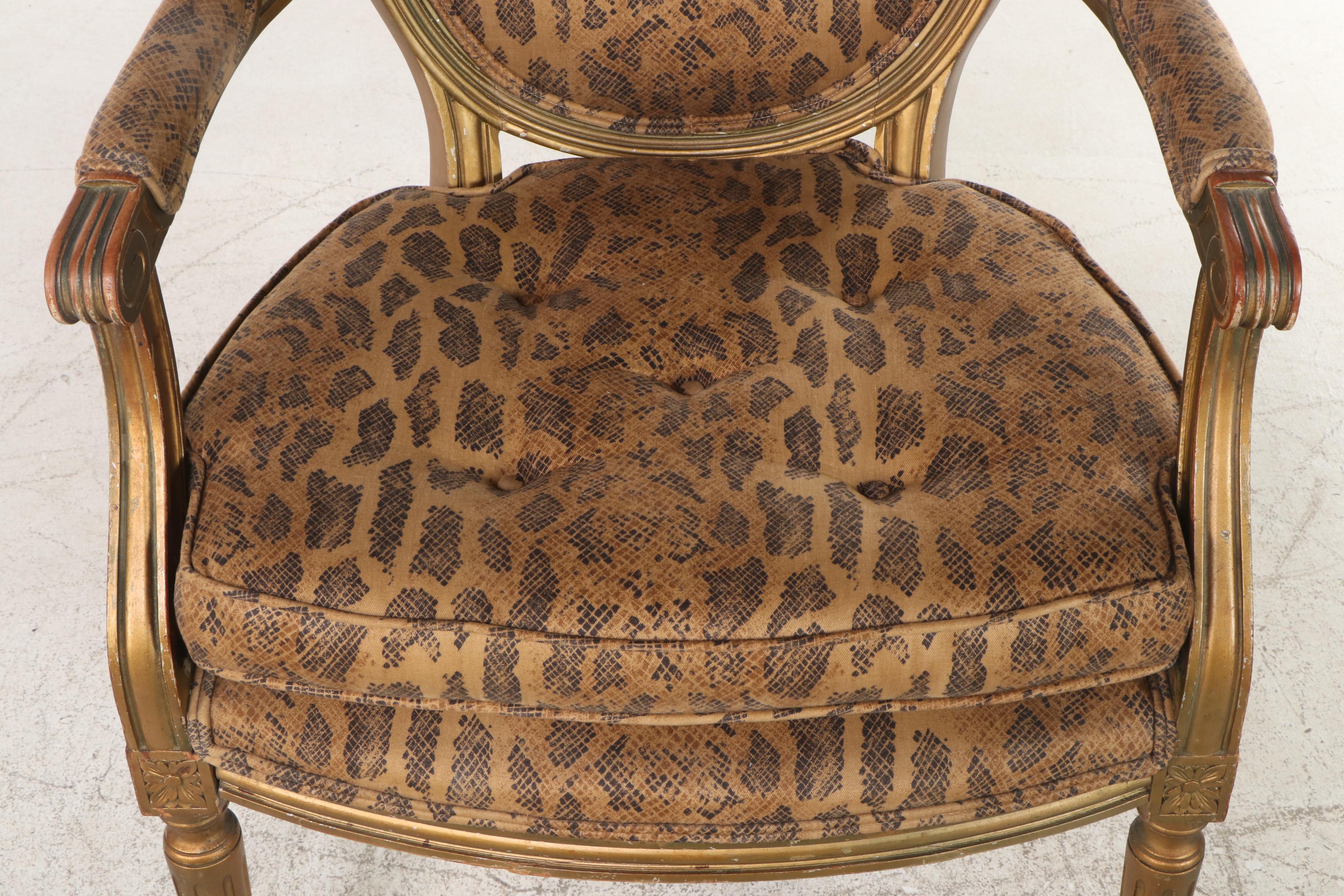 Louis XVI Style Animal Print Upholstered Arm Chair EBTH