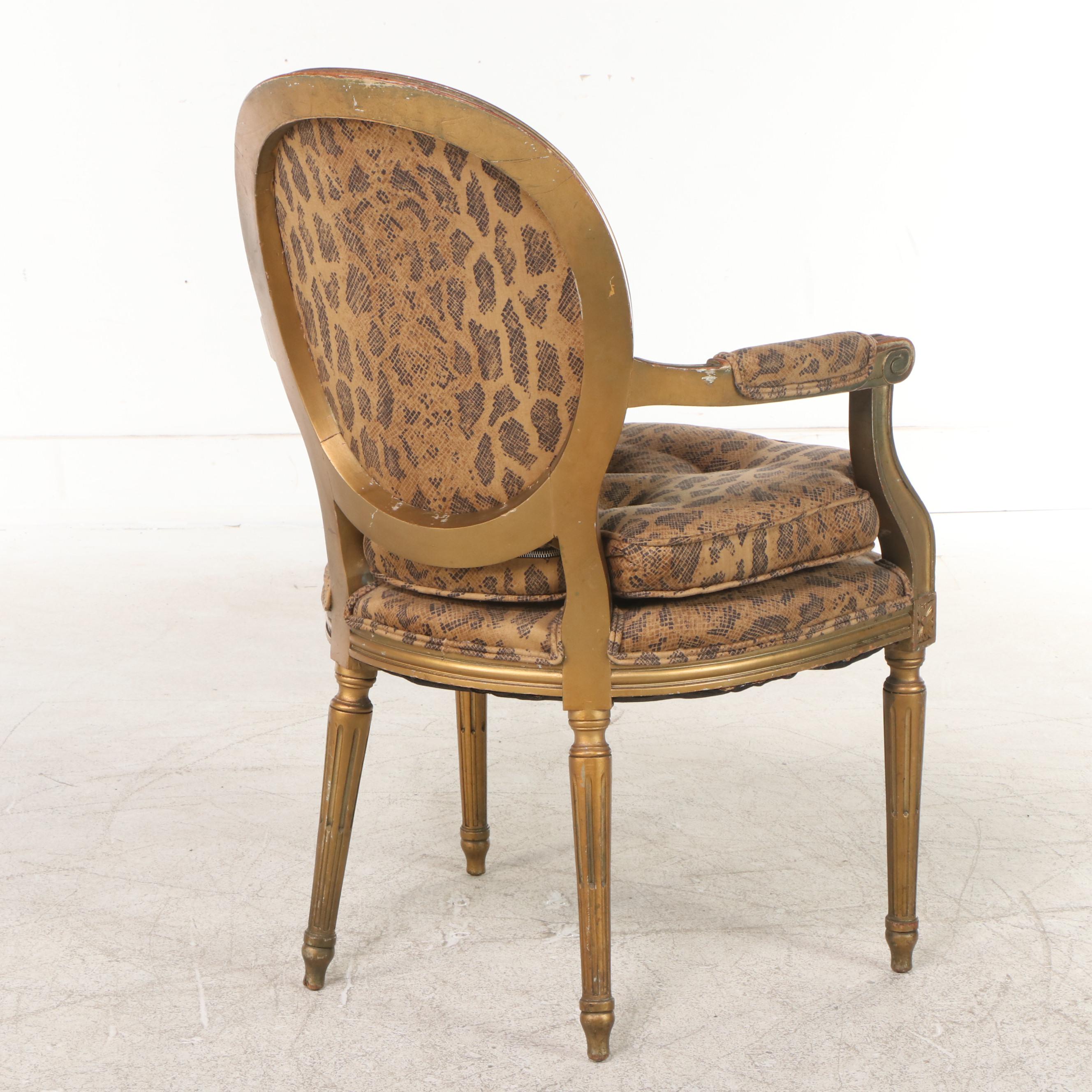 Louis XVI Style Animal Print Upholstered Arm Chair EBTH