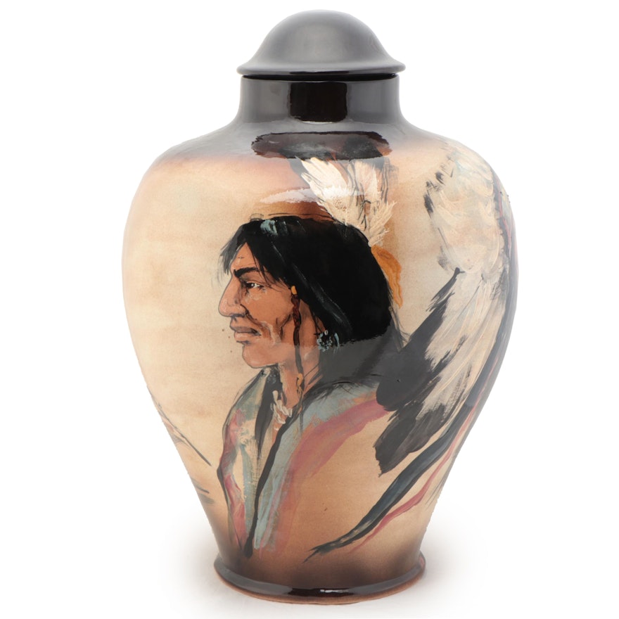 Rick Wisecarver Hand-Painted Wihoa Earthenware Lidded Vase