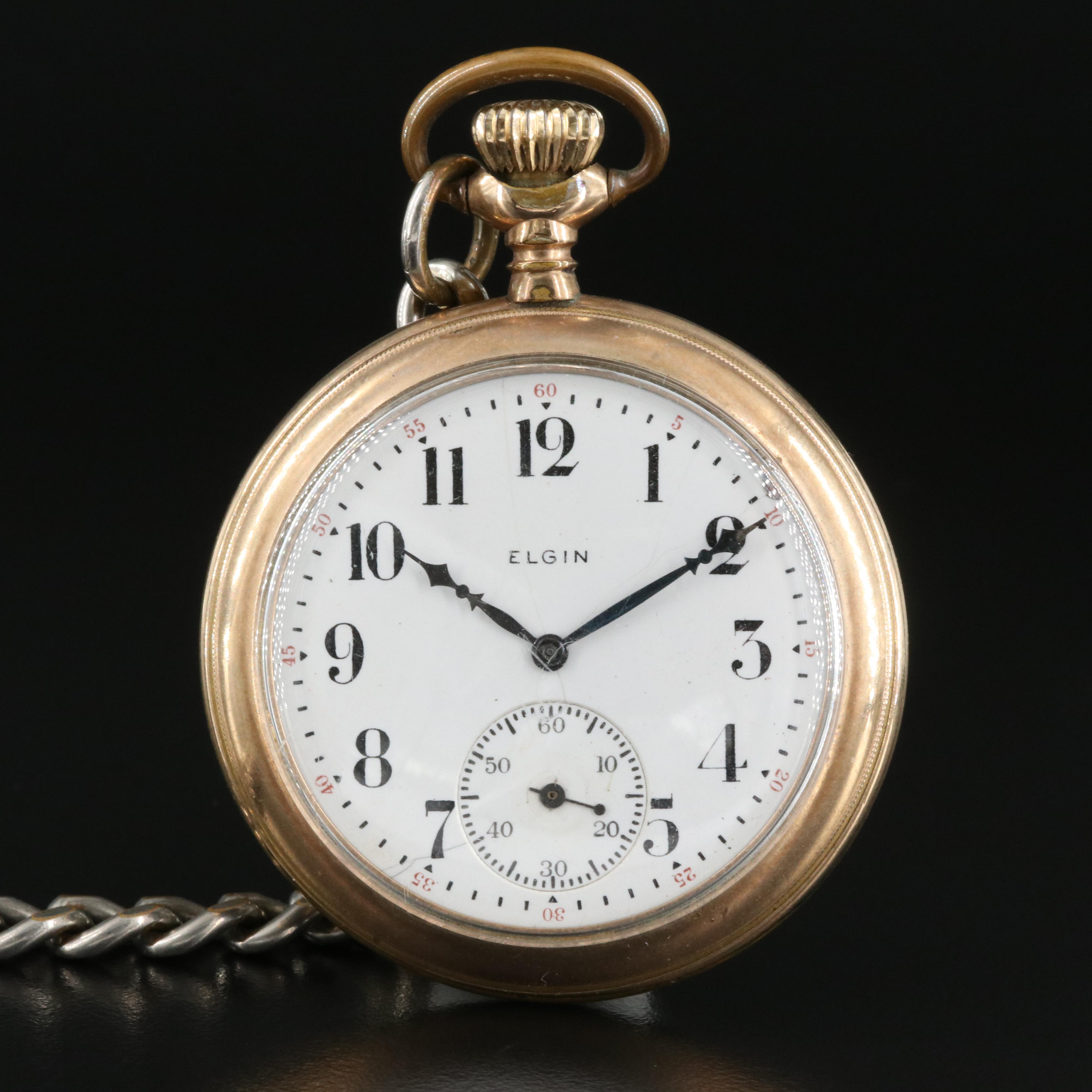 1912 Elgin Gold Filled Pocket Watch with Fob EBTH