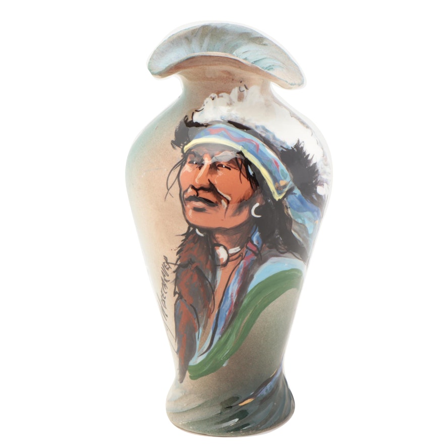 Rick Wisecarver Hand-Painted Wihoa Earthenware Vase, 1991