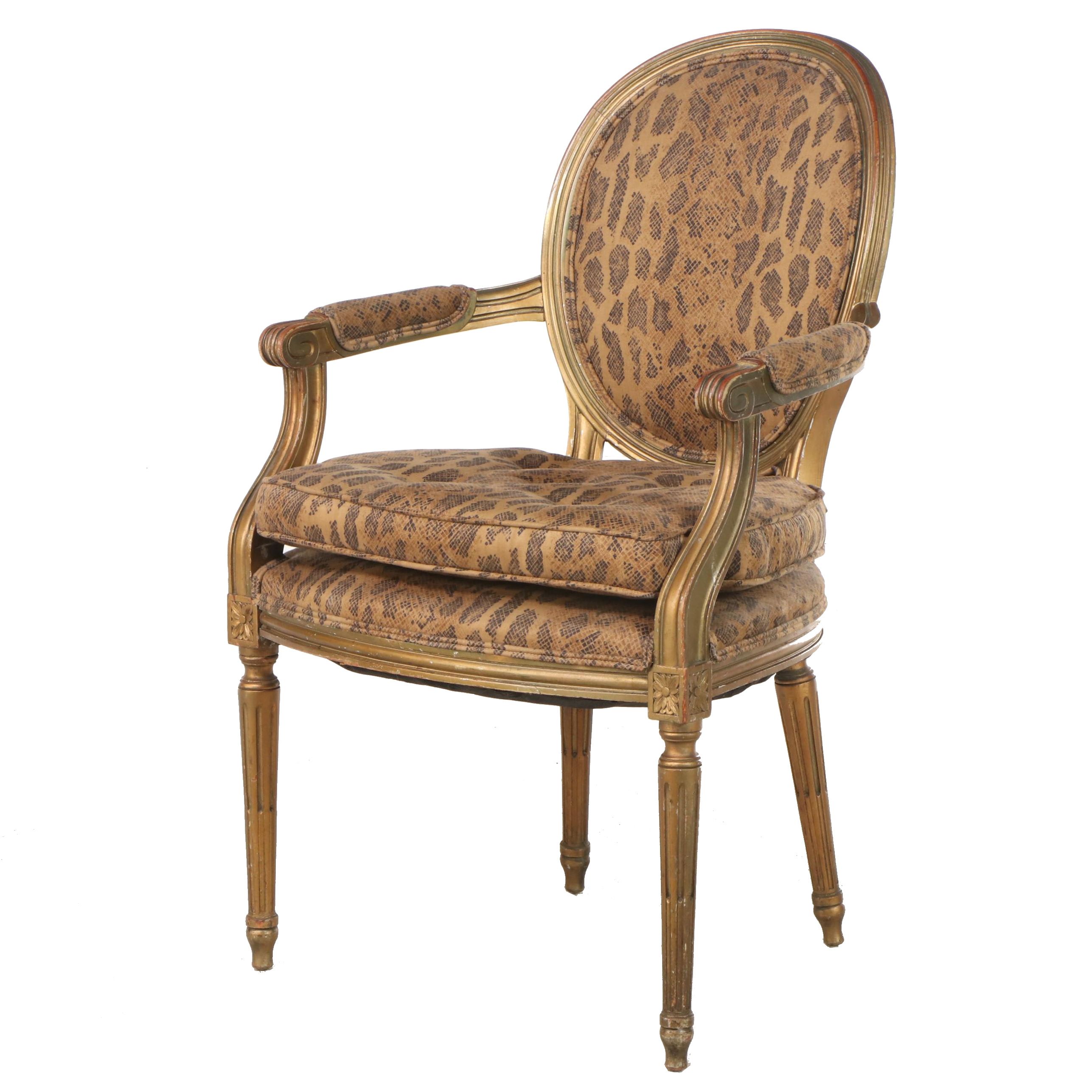 Louis XVI Style Animal Print Upholstered Arm Chair EBTH
