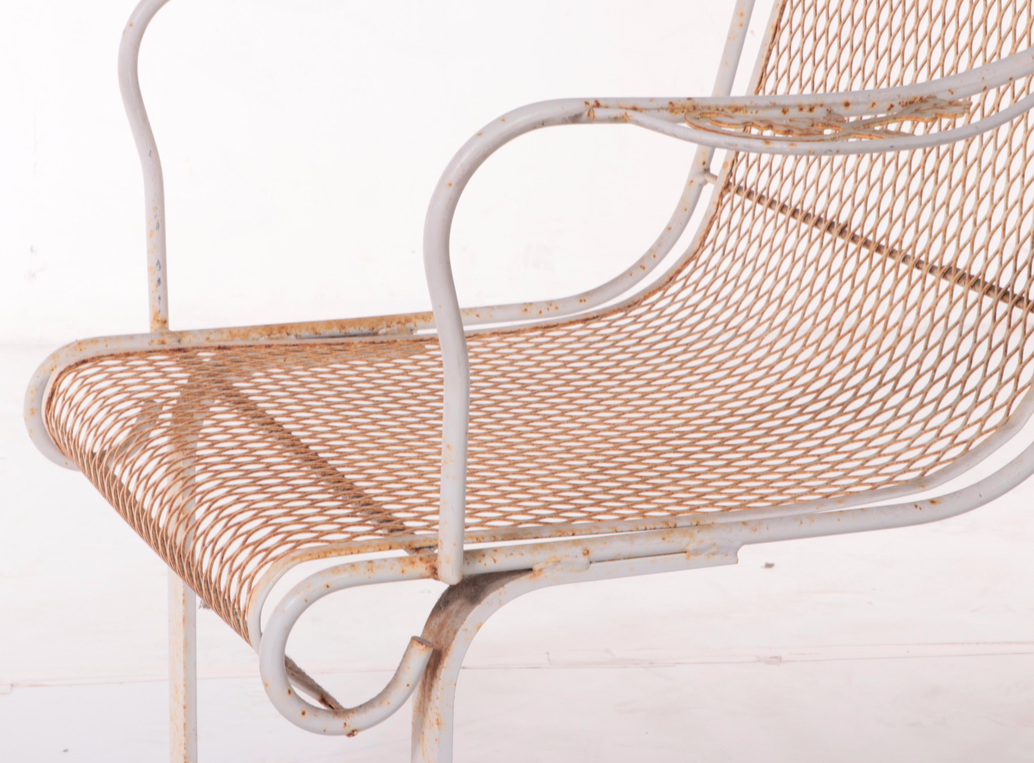 Iron Mesh SixPiece Patio Chaise, Cart, Armchairs and Nested Tables EBTH