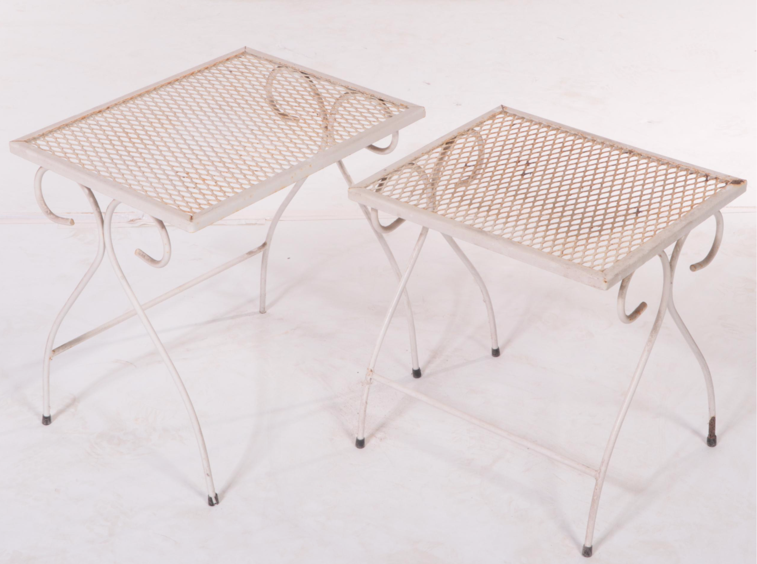 Iron Mesh SixPiece Patio Chaise, Cart, Armchairs and Nested Tables EBTH