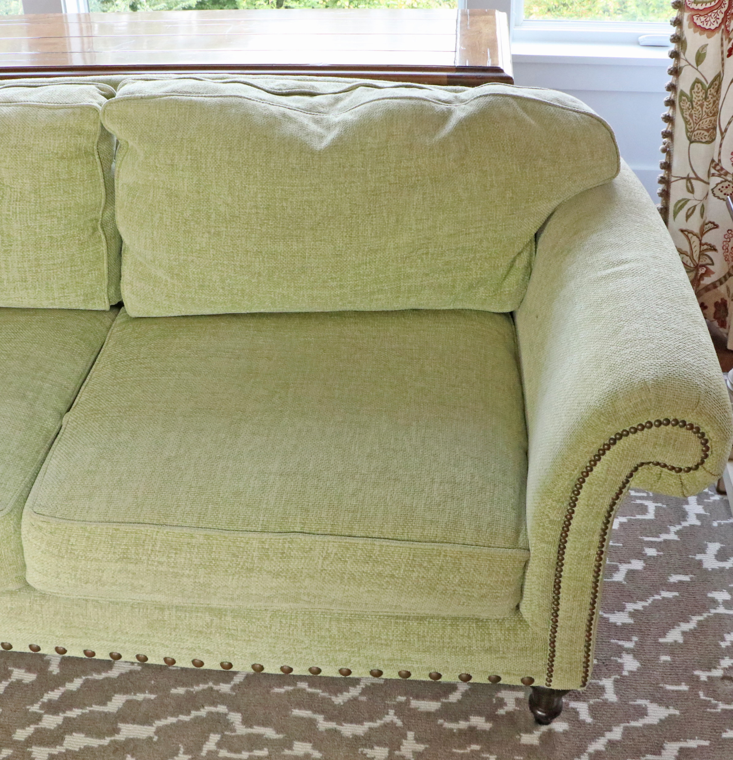 Century Furniture "Brewster" CustomUpholstered & BrassTacked RollArm