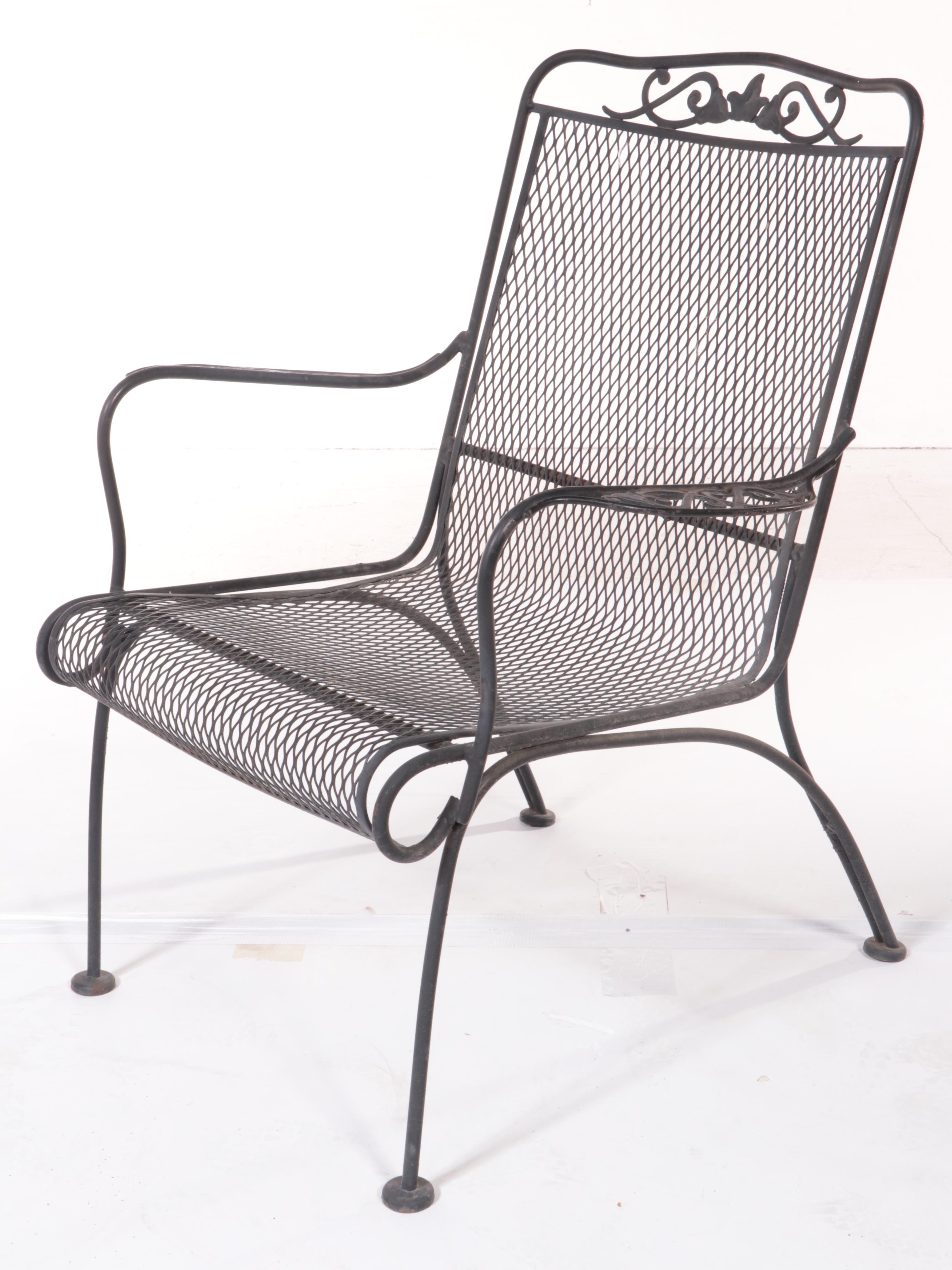 FivePiece BlackPainted Iron and Wire Mesh Patio Lounge Set EBTH