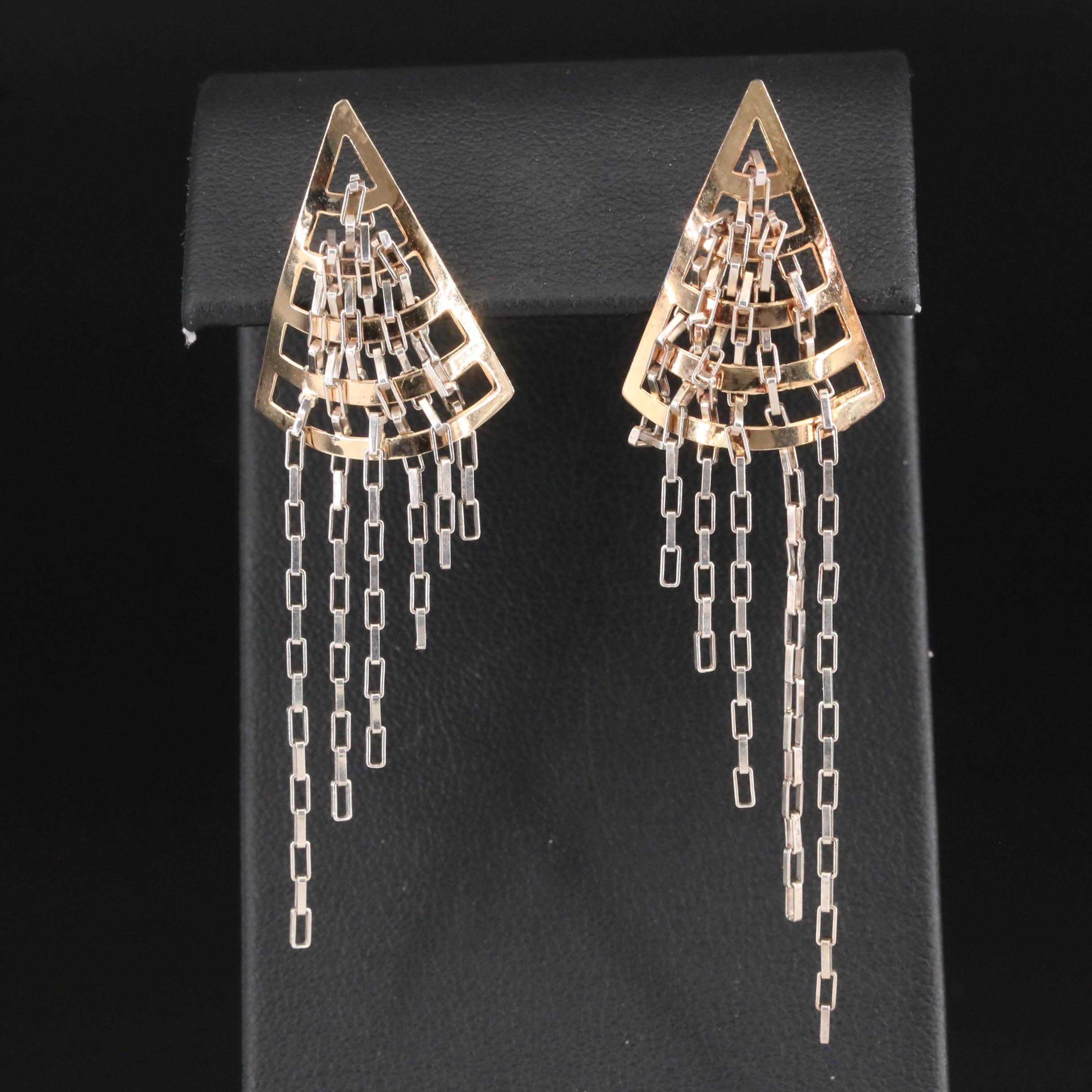 Joan Michlin 14K Triangular Earrings with Sterling Chain Accents EBTH