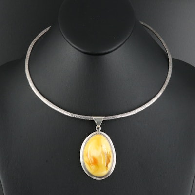 Sterling Mutton Fat Amber Pendant with Collar