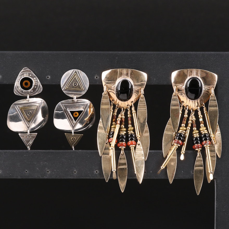 Tabra Tunoa Tassel and Tiered Earrings Including Black Onyx, Jasper and Sterling