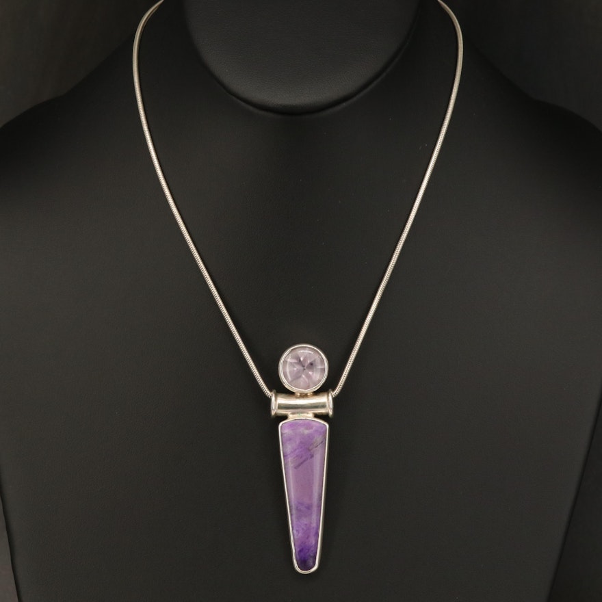 Charles Albert Sterling, Sugilite and Amethyst Pendant Necklace