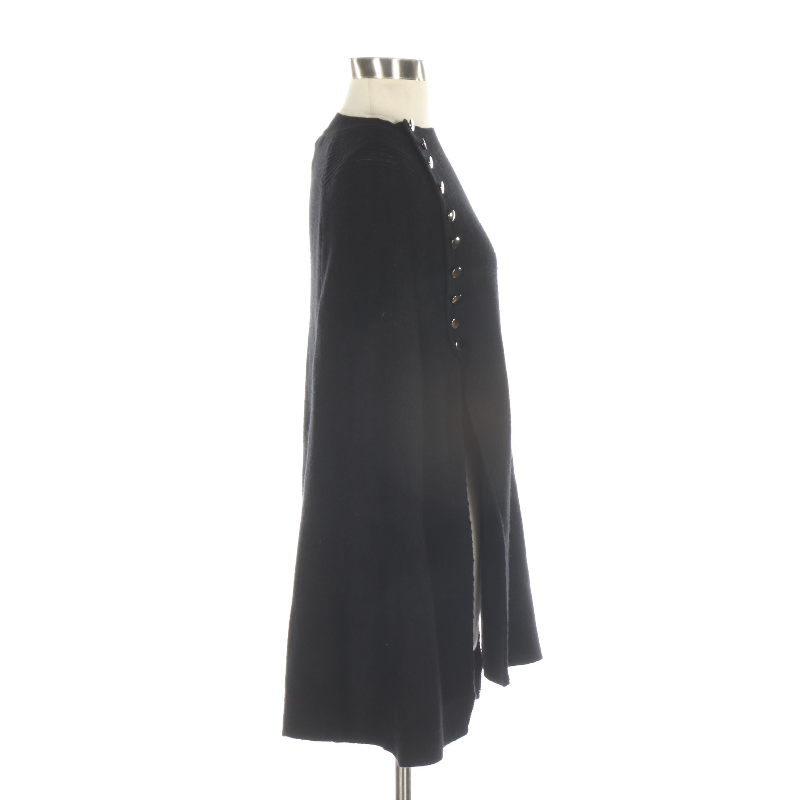 Crosstree Lane Embellished Black Ribbed Knit Poncho EBTH
