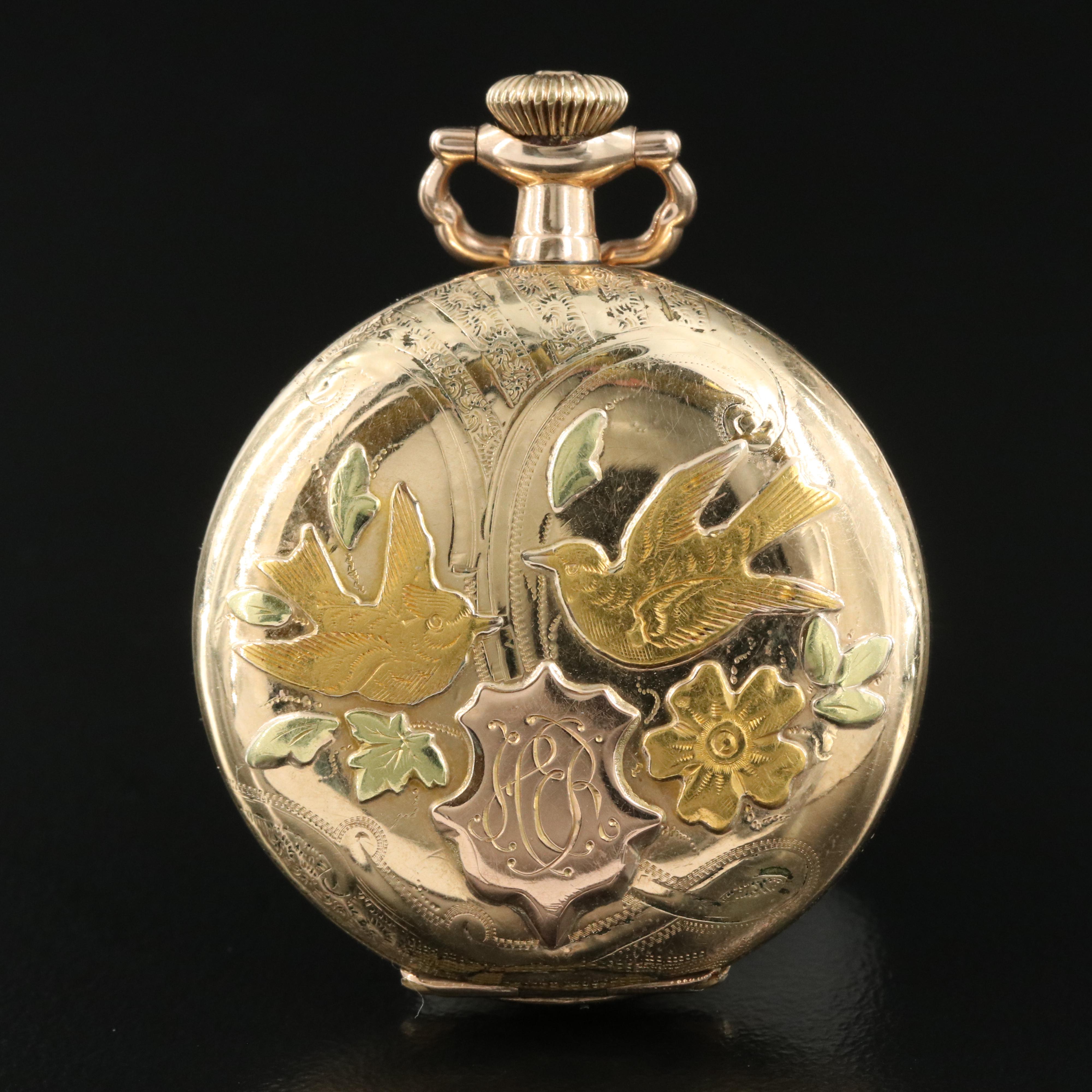 1913 Hampden MultiColored Gold Filled Hunting Case Pocket Watch EBTH