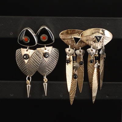 Tabra Tunoa Embossed Earrings with Abalone, Red Jasper and Black Onyx