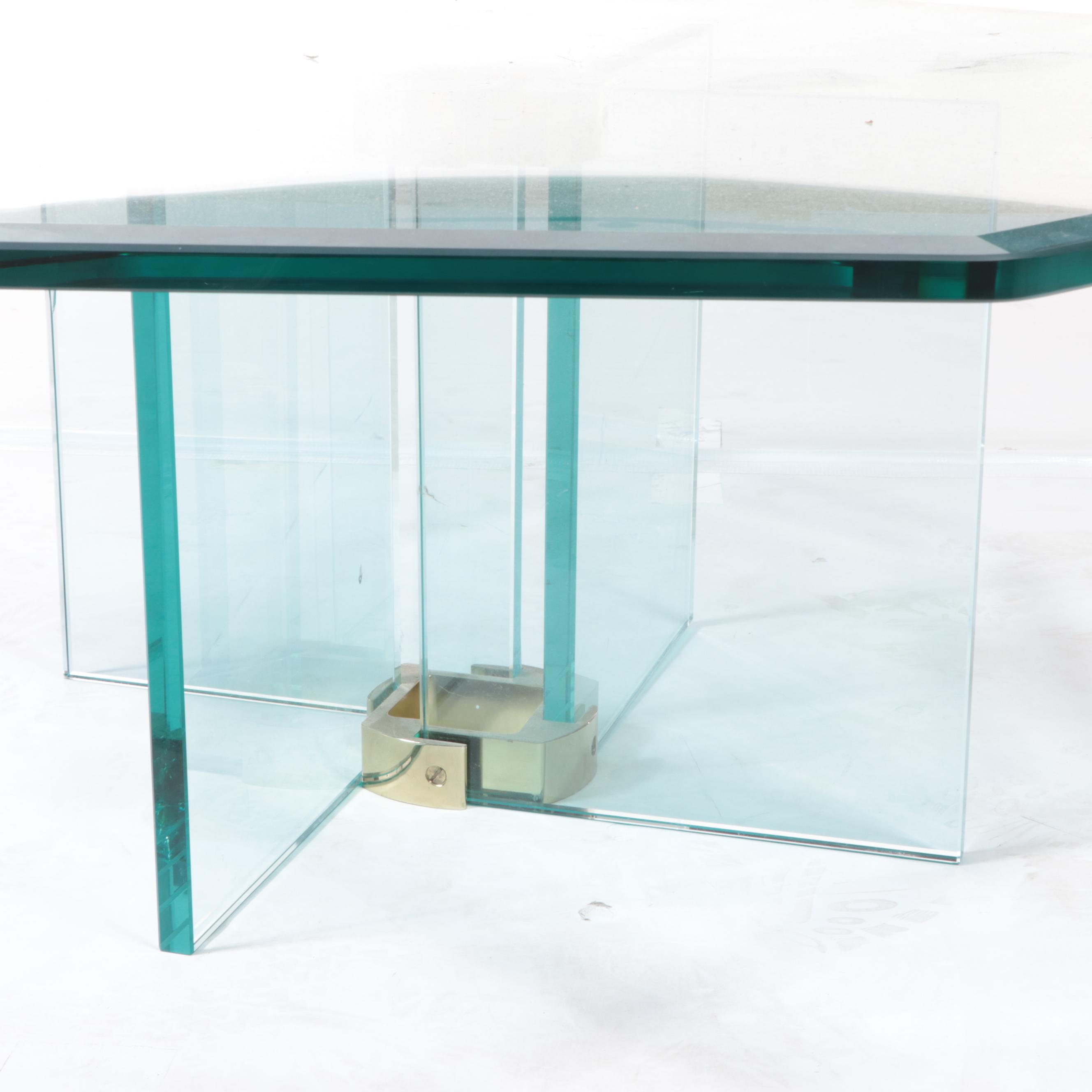 Post Modernist BrassMounted Tempered and Beveled Glass Coffee Table EBTH