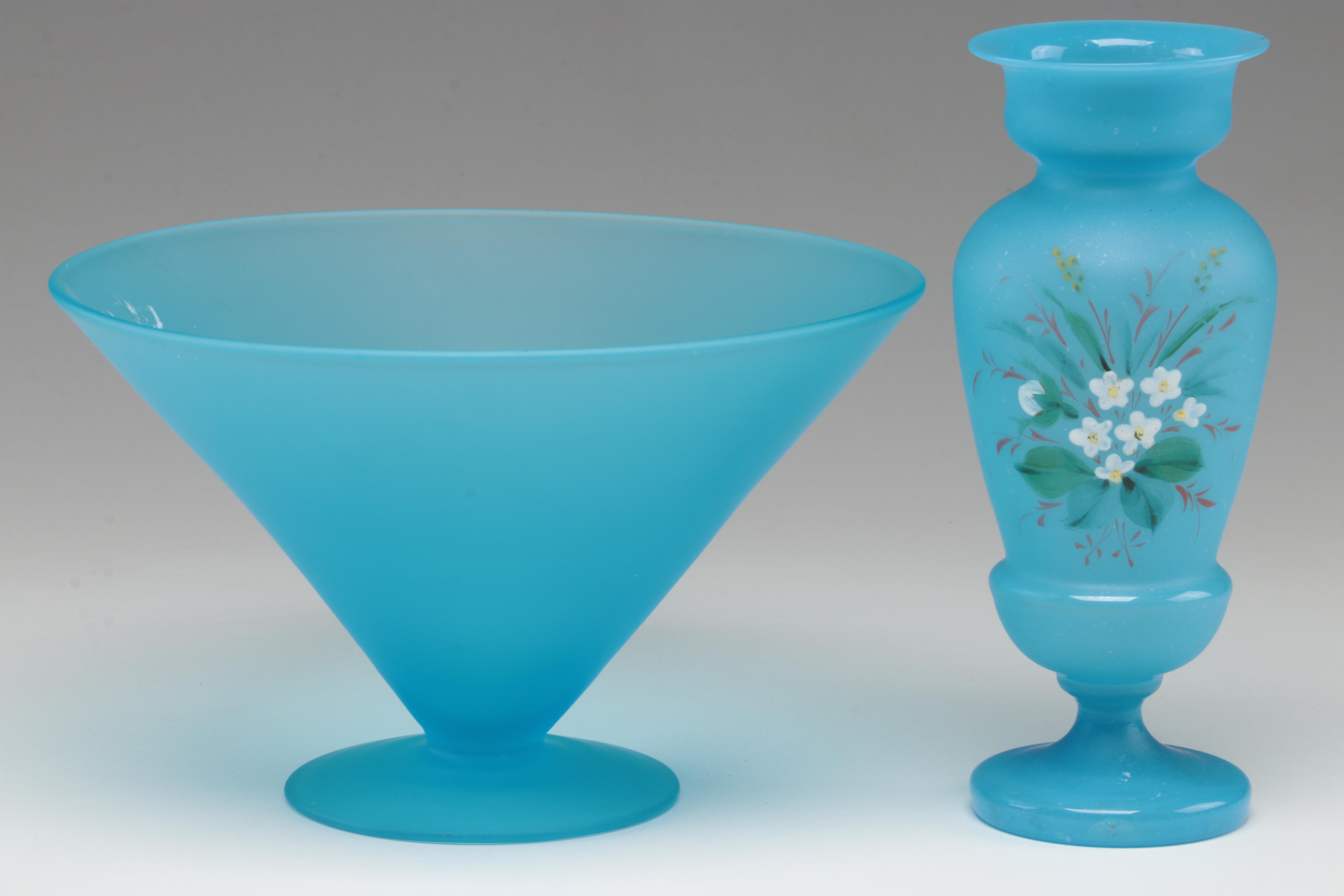 Victorian Bristol Glass Vase with Daisy and Button Fan and Other Glass