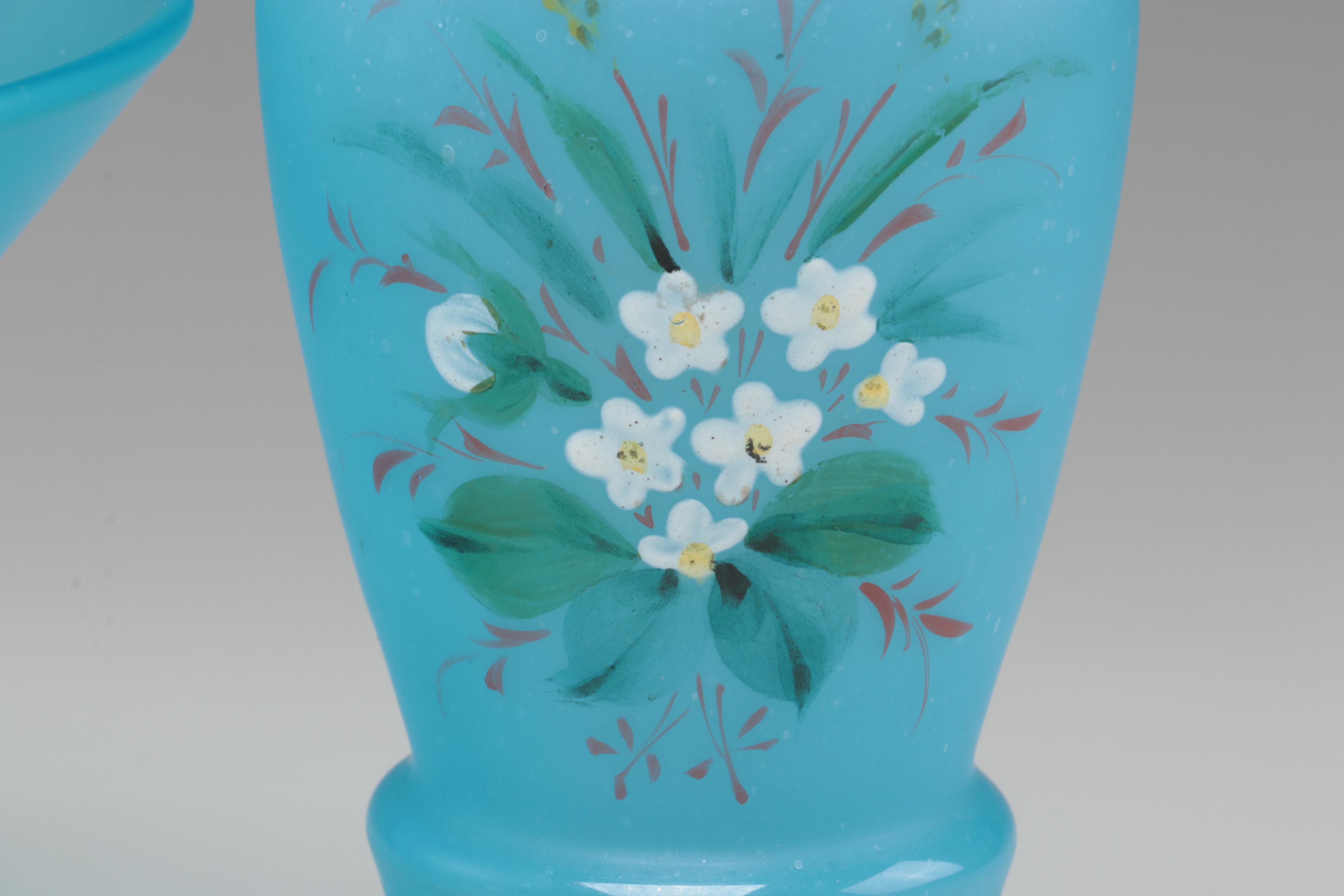 Victorian Bristol Glass Vase with Daisy and Button Fan and Other Glass