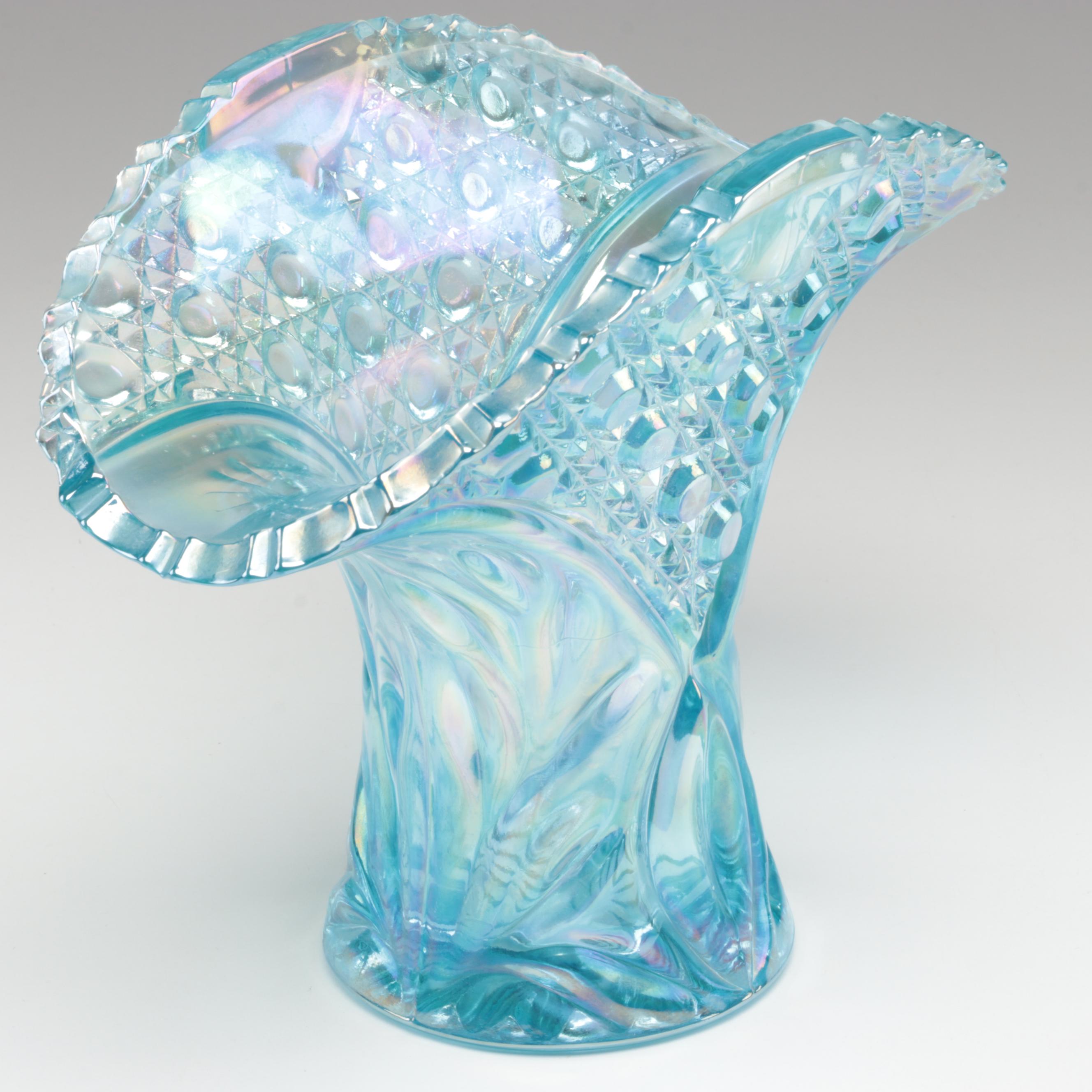 Victorian Bristol Glass Vase with Daisy and Button Fan and Other Glass