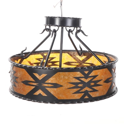 Southwestern Style Drum Pendant Light With Mica Shade, Contemporary