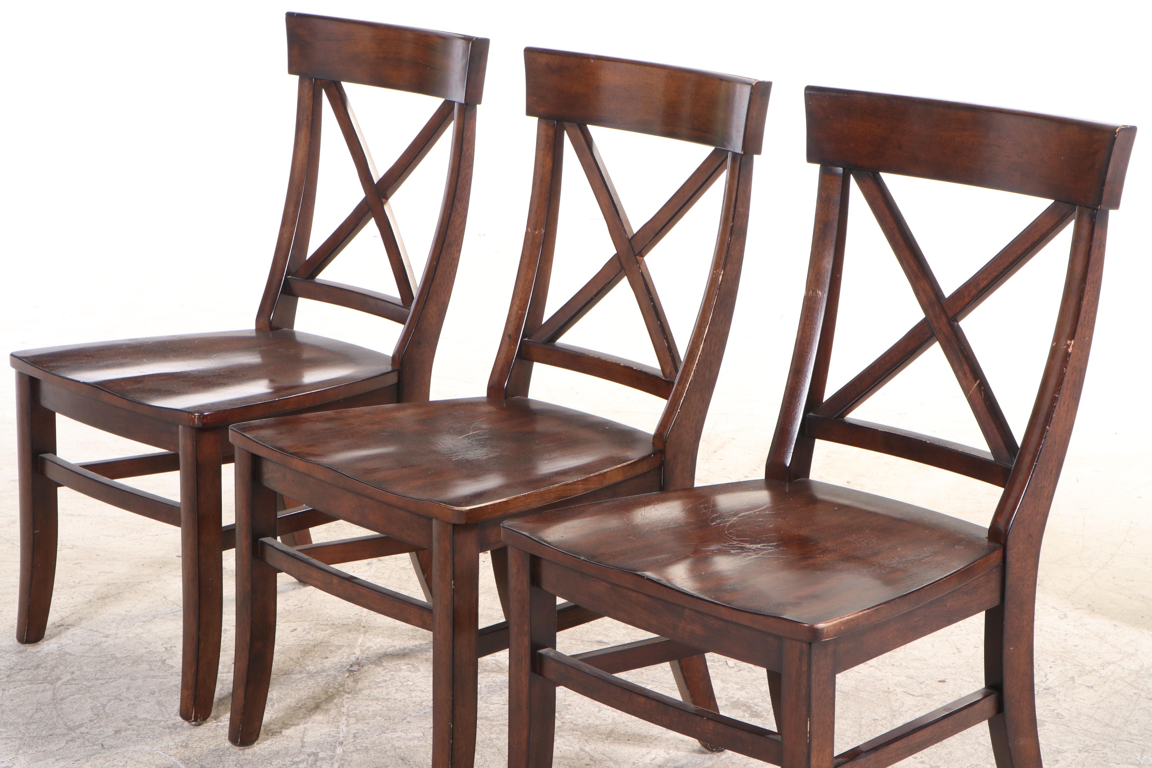 Ethan Allen Pine Trestle Dining Table with Four Neoclassical Style