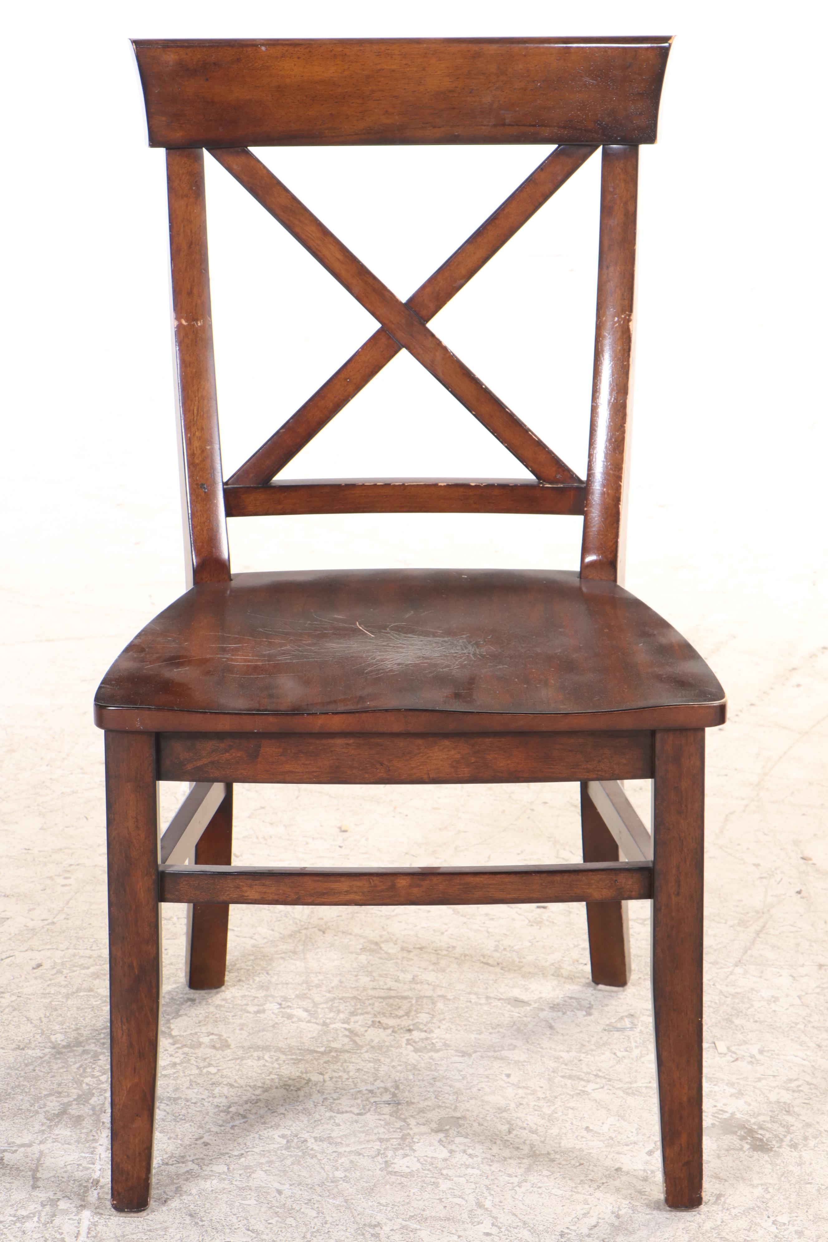 Ethan Allen Pine Trestle Dining Table with Four Neoclassical Style