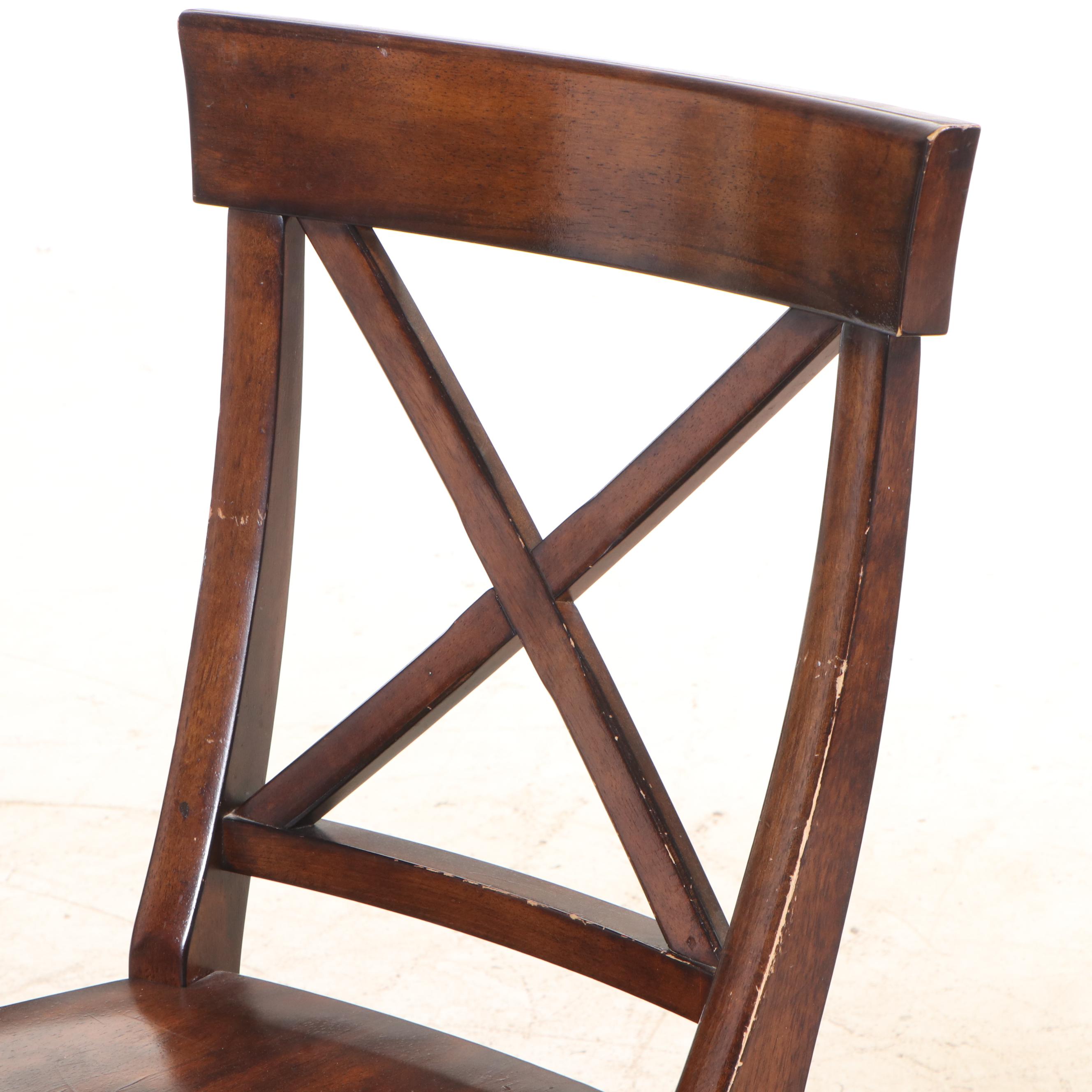 Ethan Allen Pine Trestle Dining Table with Four Neoclassical Style