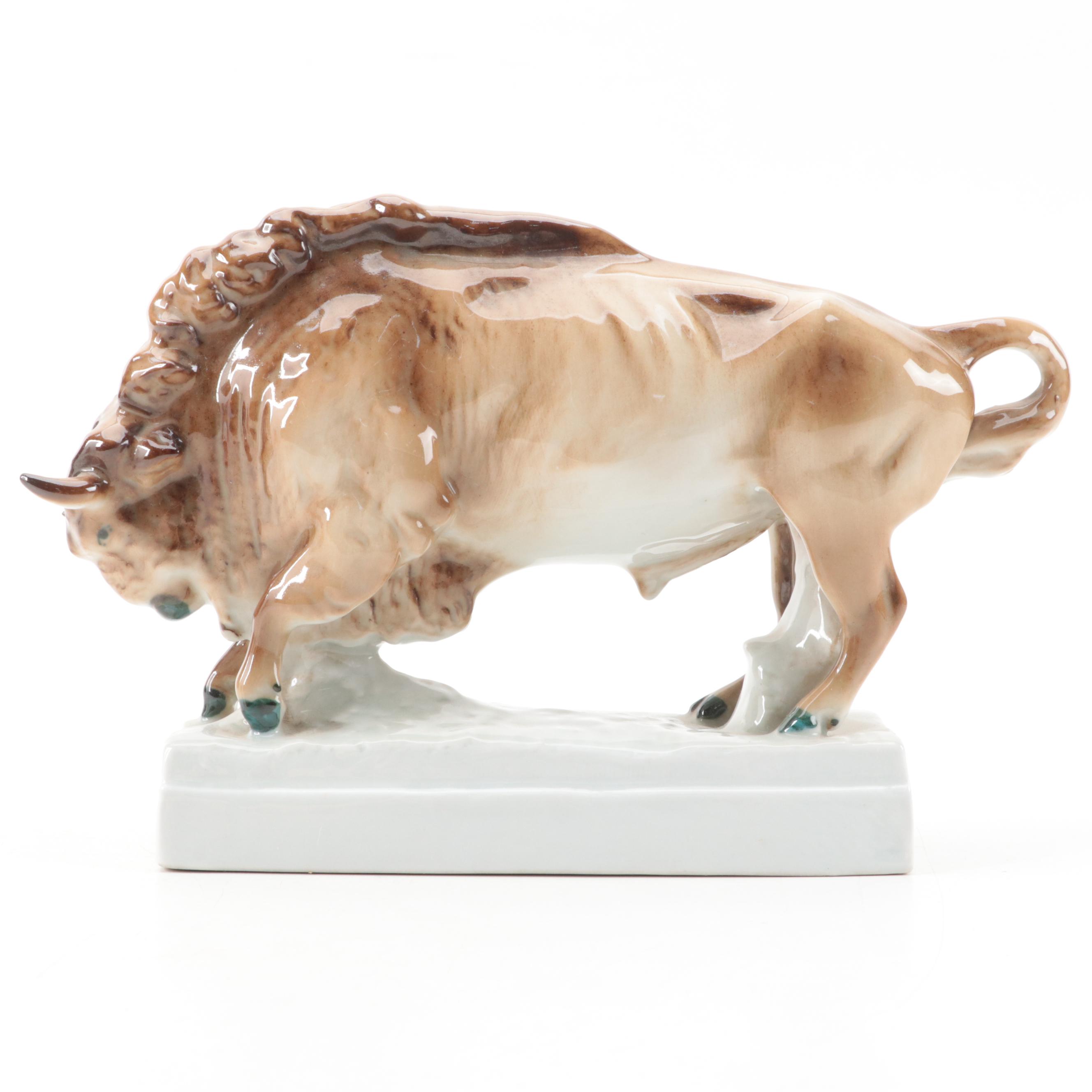 Zsolnay Porcelain Buffalo Figurine, 1920s EBTH