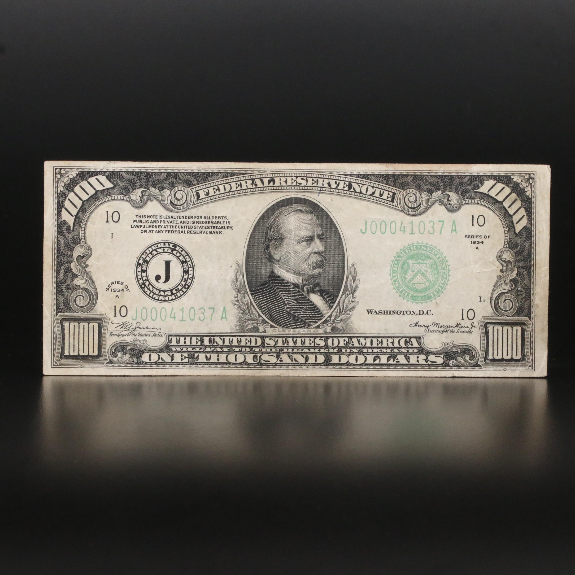 Series Of 1934A $1000 Federal Reserve Note | EBTH