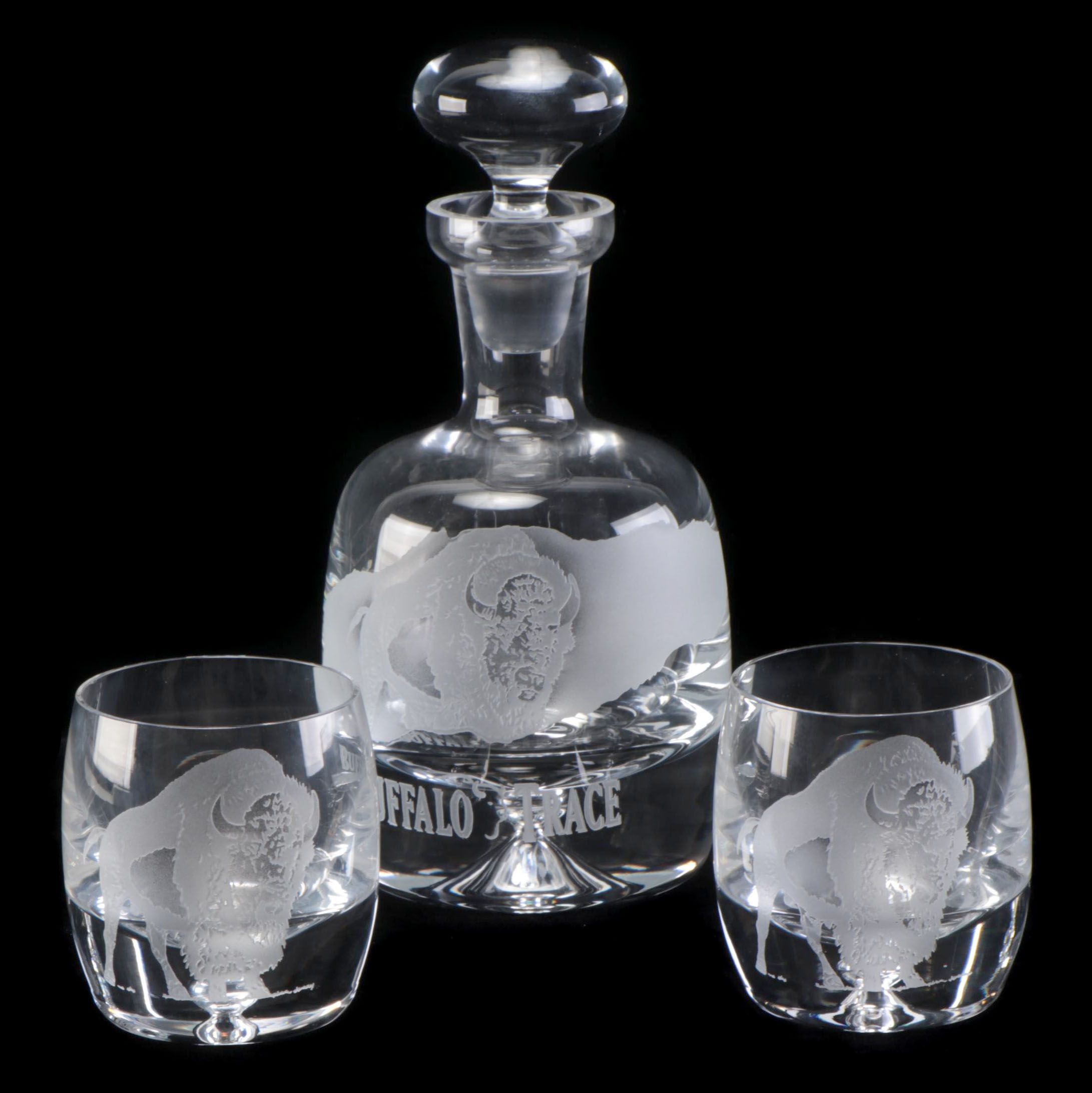 Buffalo Trace Etched Glass Decanter and Rocks Glasses EBTH