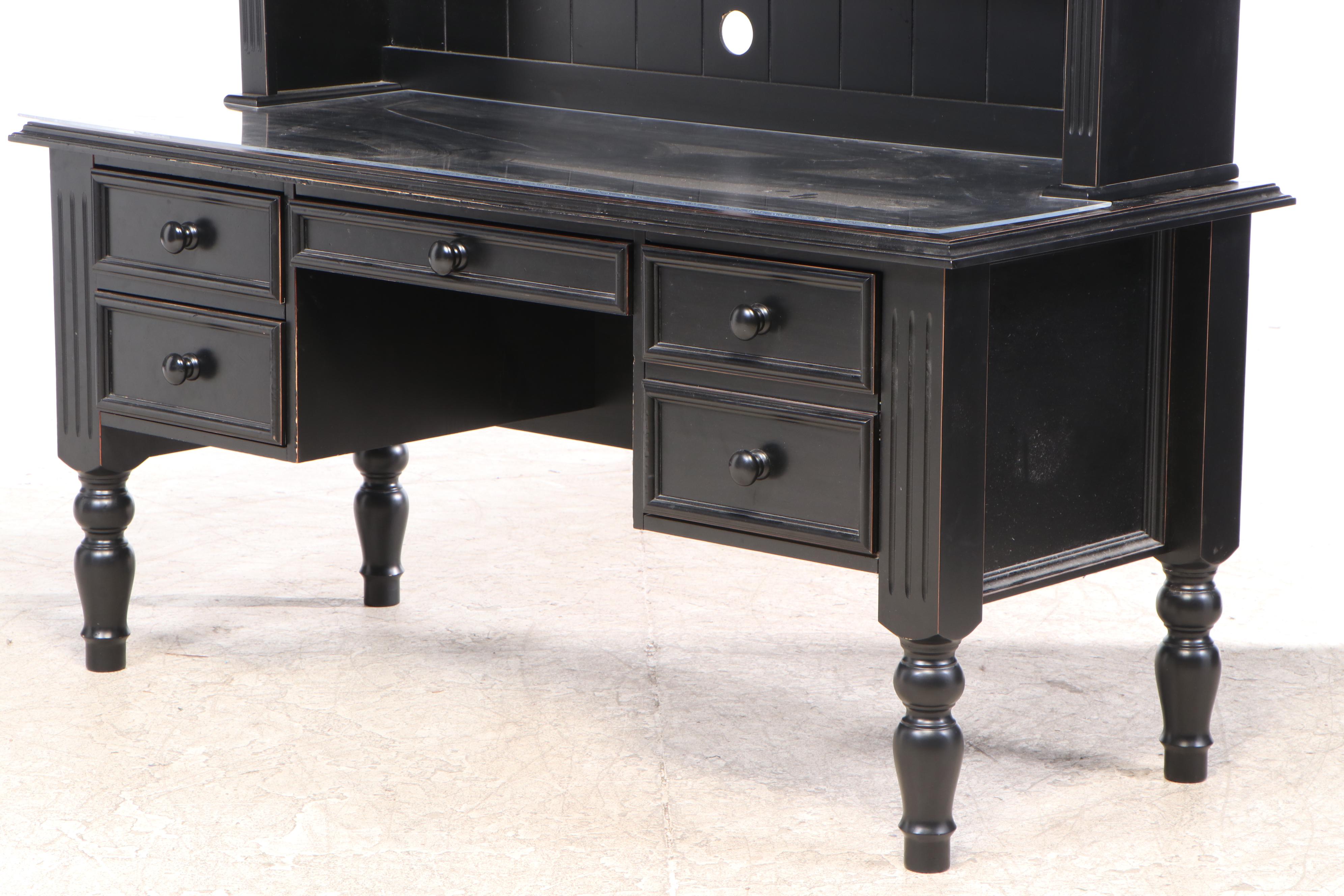 Ballard Designs Black Lacquered Desk with Bookcase EBTH