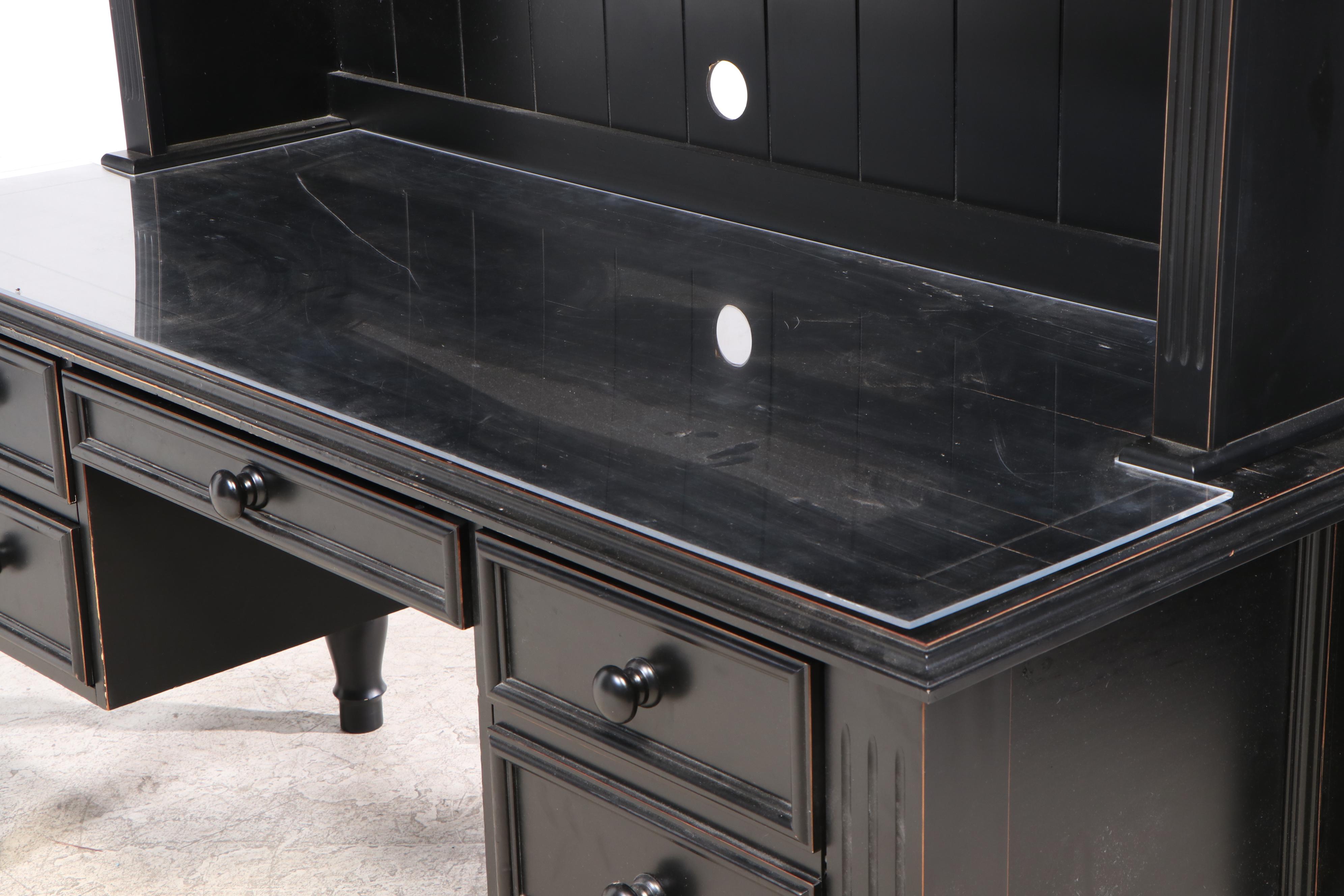 Ballard Designs Black Lacquered Desk with Bookcase EBTH