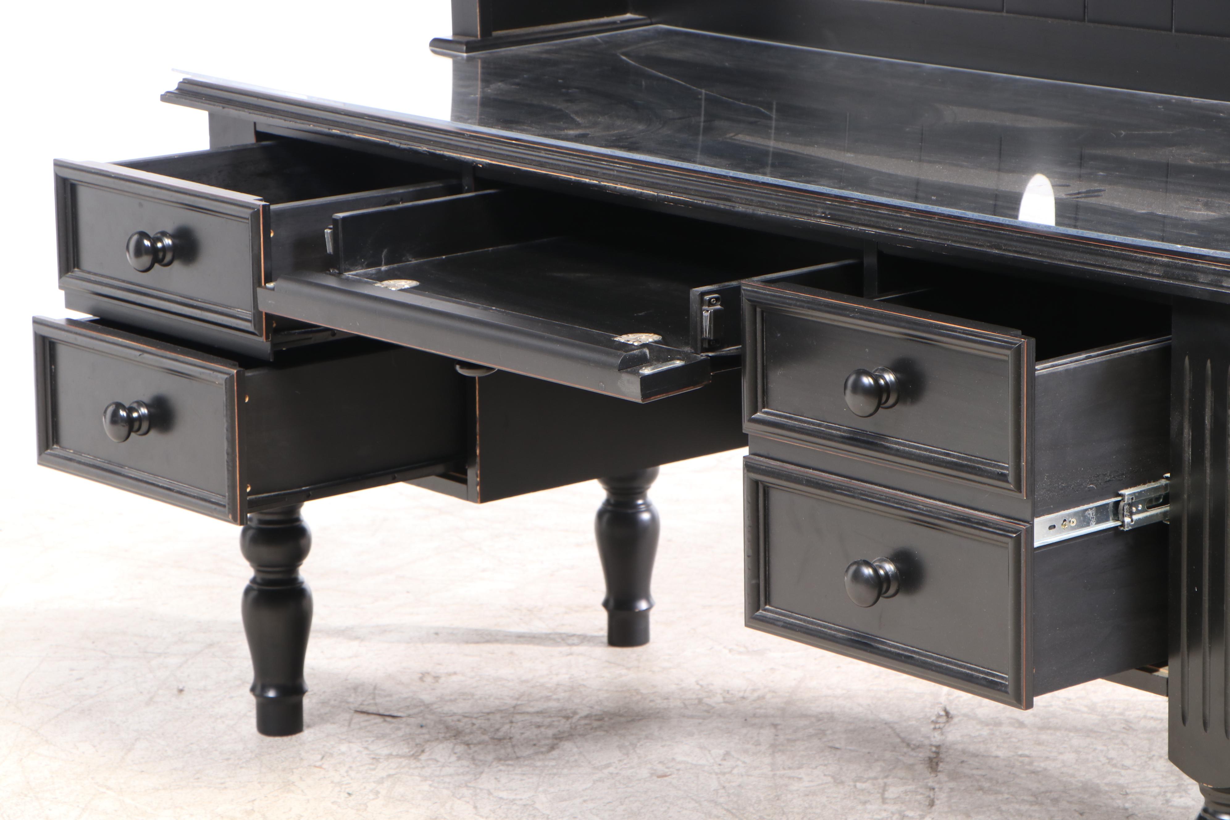 Ballard Designs Black Lacquered Desk with Bookcase EBTH