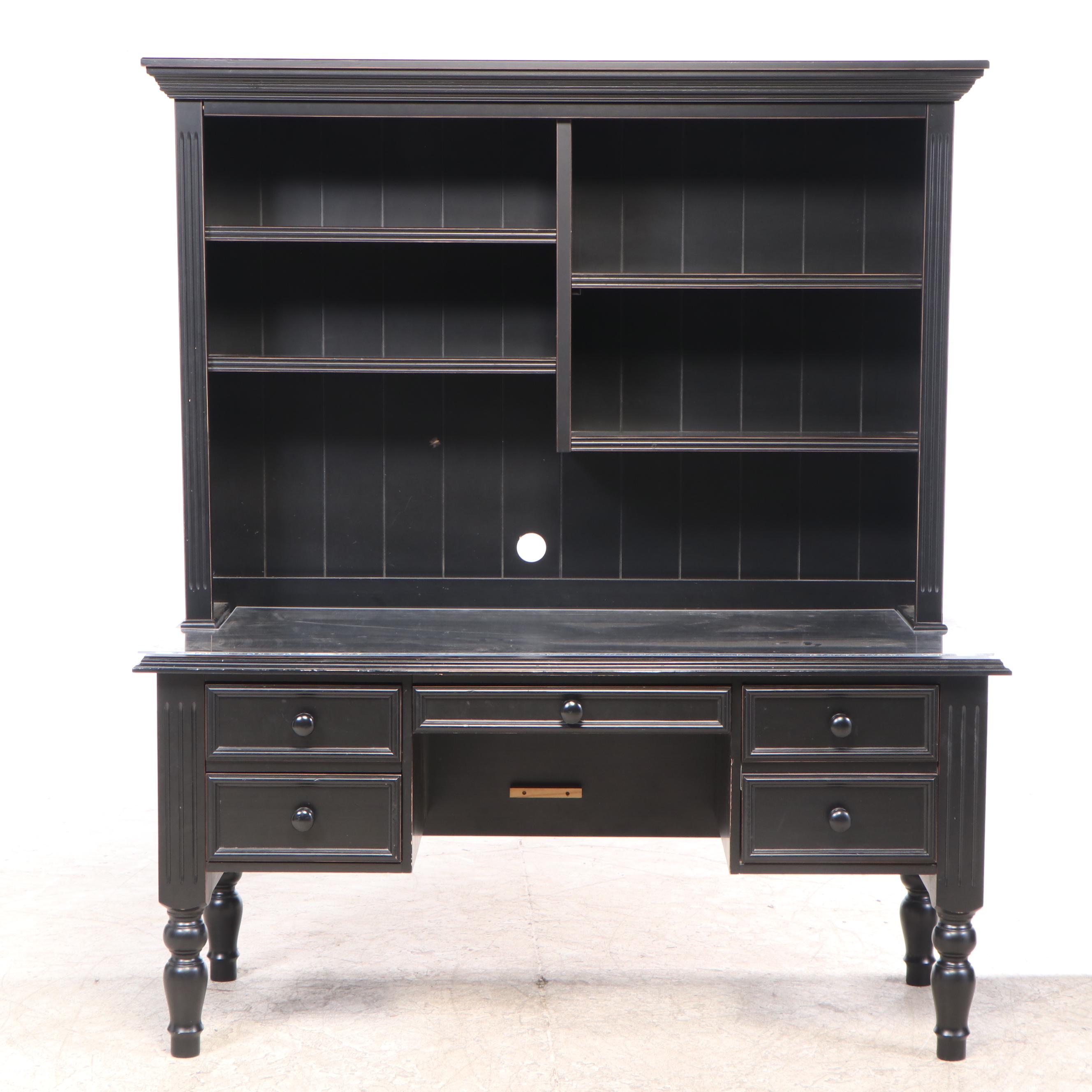 Ballard Designs Black Lacquered Desk with Bookcase EBTH