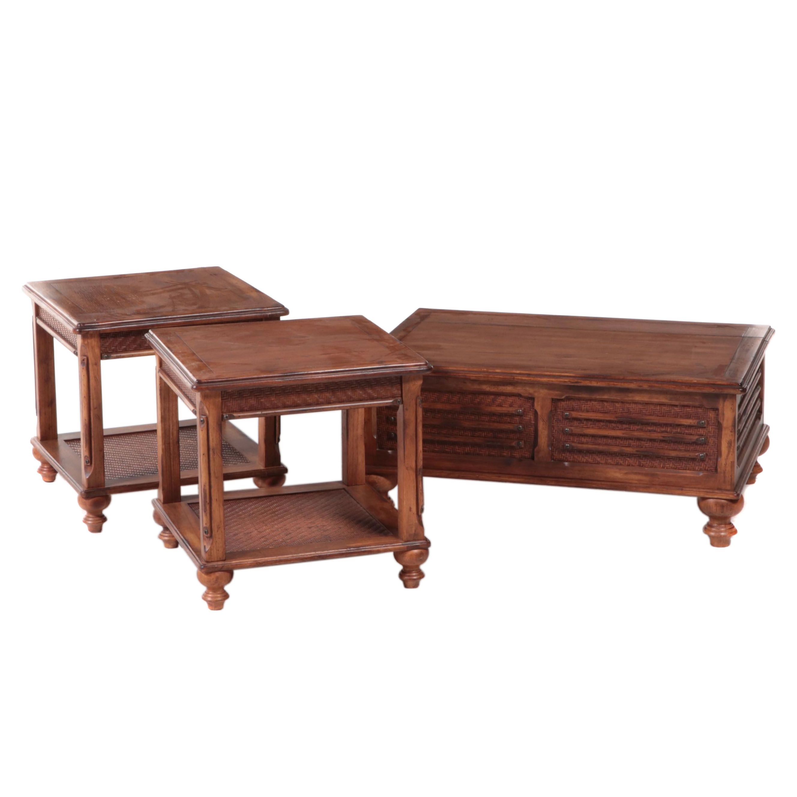 ThreePiece Oak Coffee and End Tables Suite with Hinged Storage EBTH