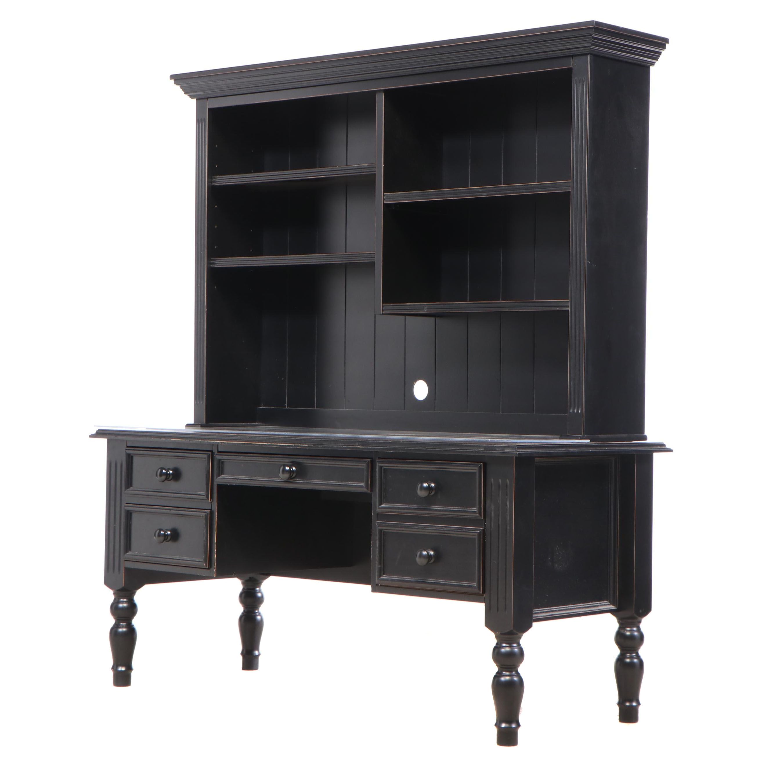 Ballard Designs Black Lacquered Desk with Bookcase EBTH