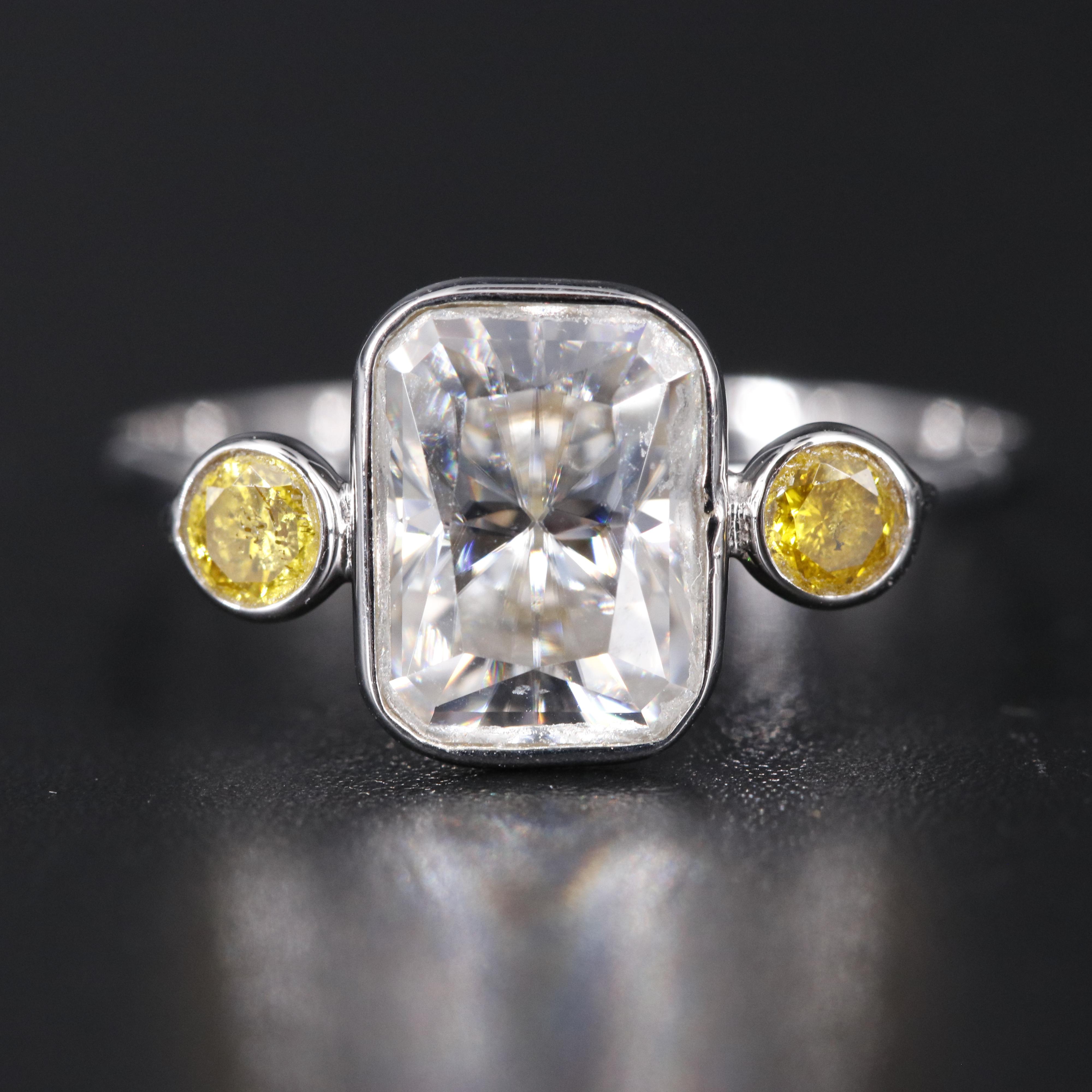 14K Moissanite and Lab Grown Yellow Diamond Ring EBTH