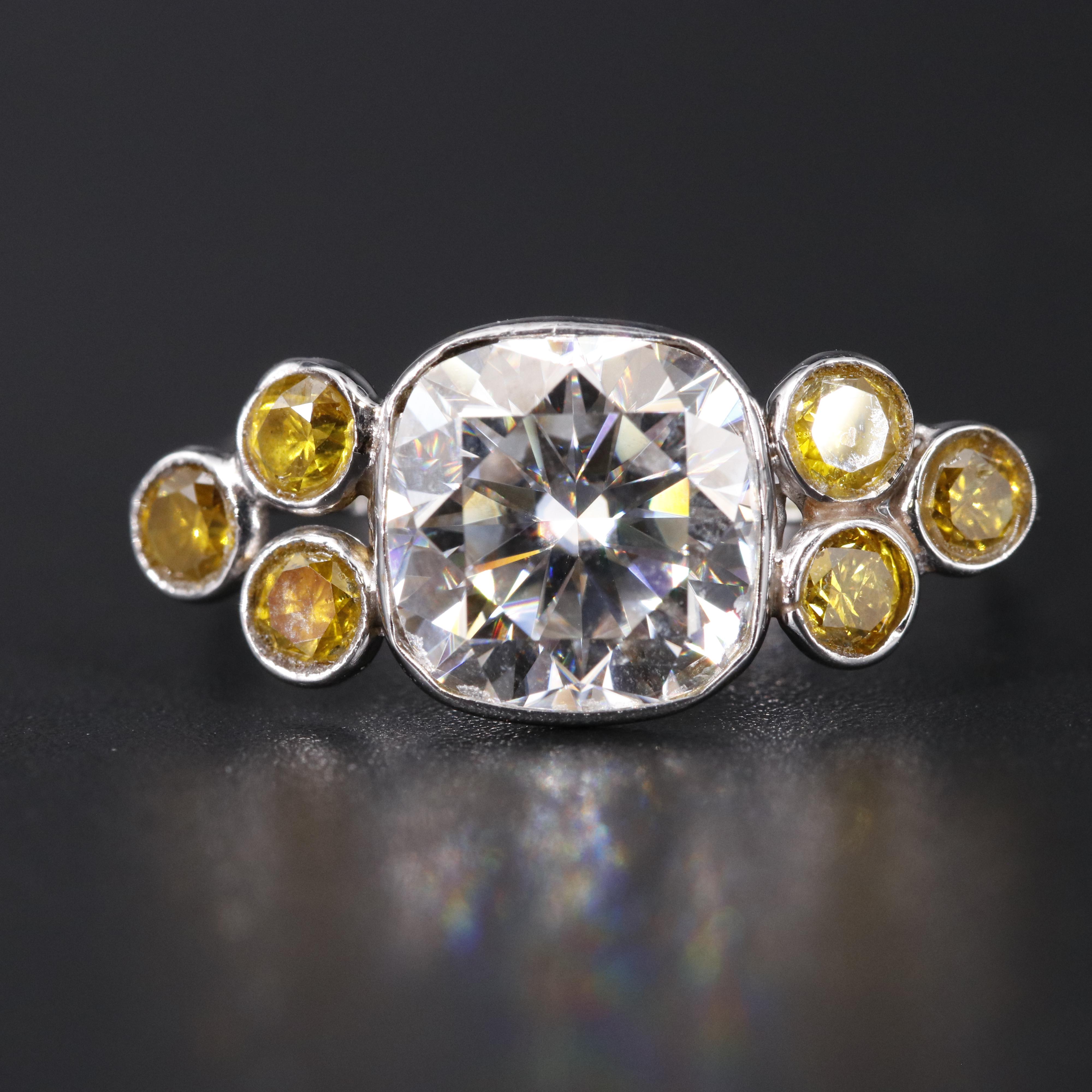 14K Moissanite and Lab Grown Yellow Diamond Ring EBTH