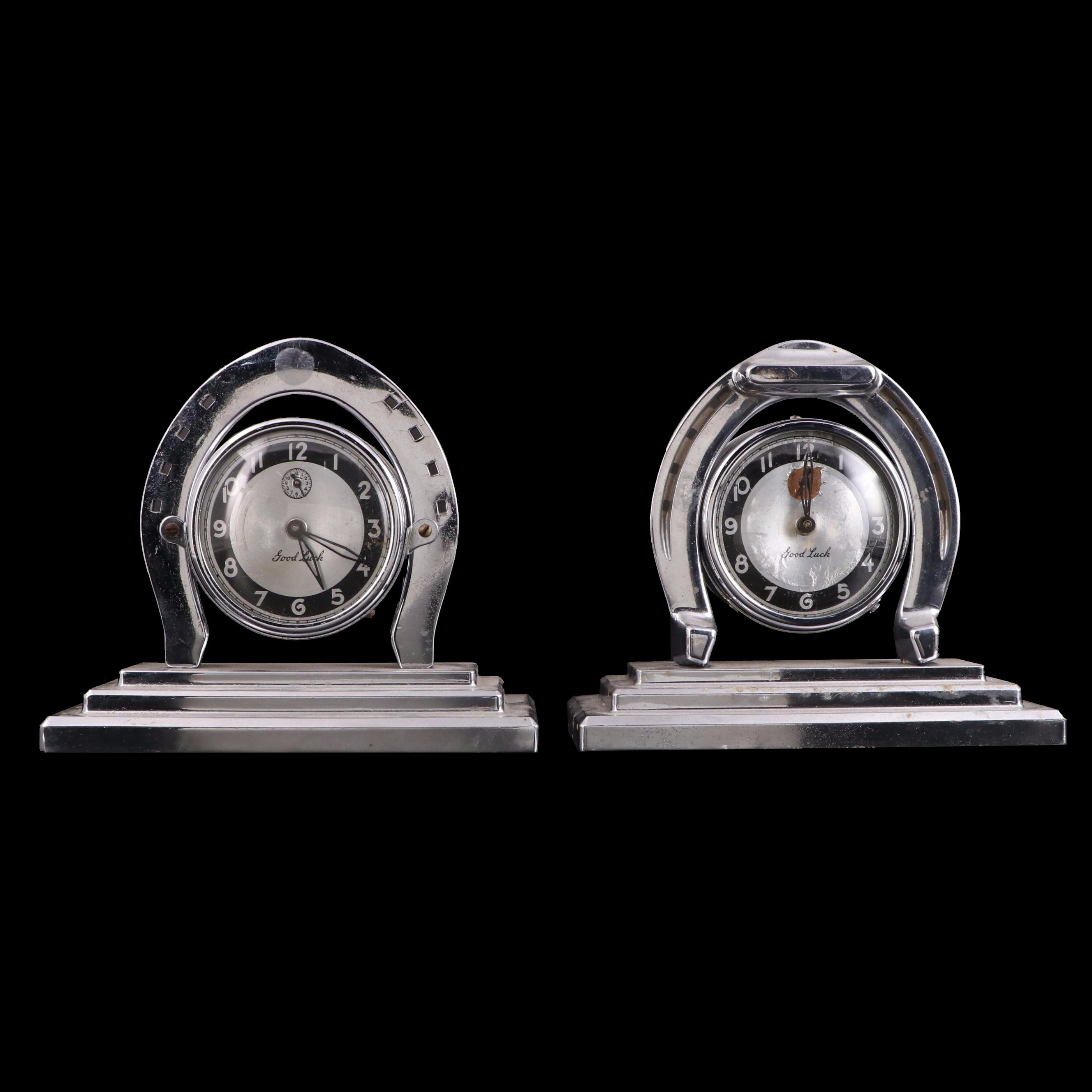 Art Deco "Good Luck" Horseshoe Alarm Clocks, Early to Mid20th Century