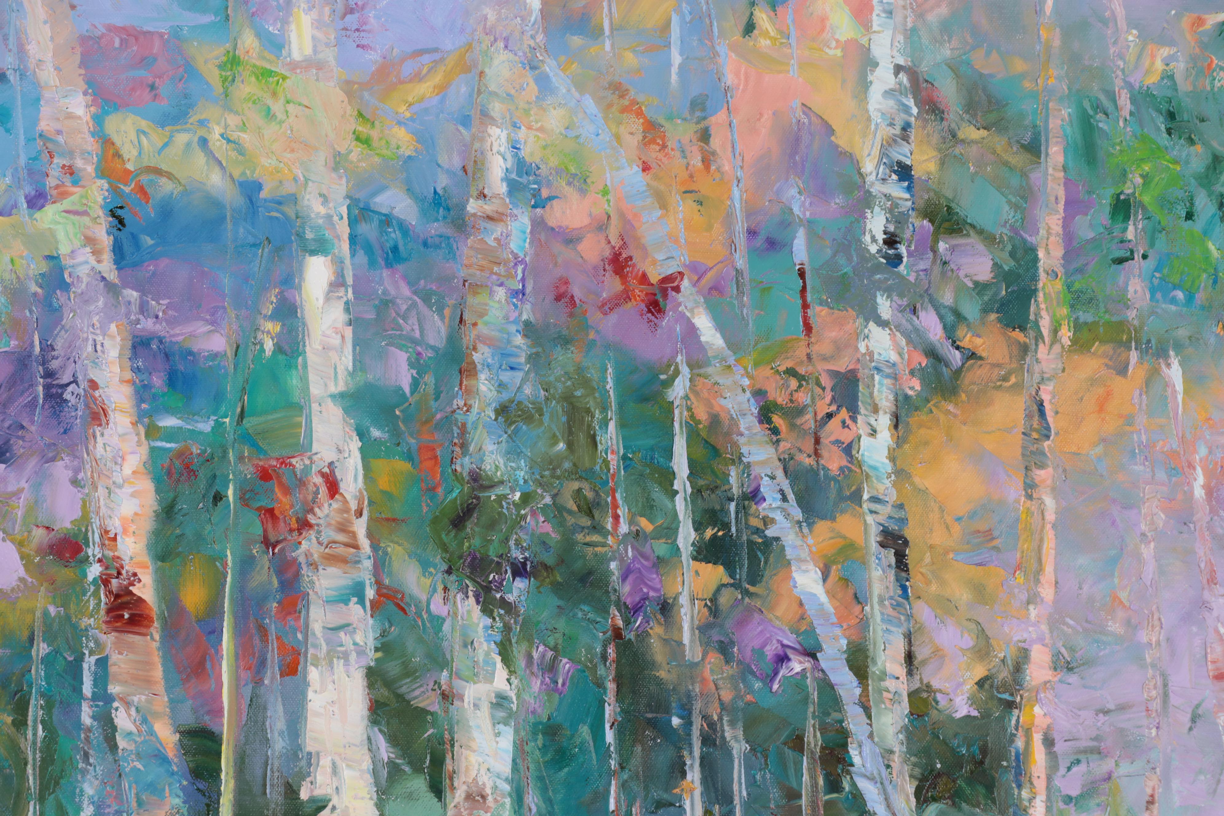 Karen Rolfes LargeScale Impasto Oil Painting of Forest, Late 20th