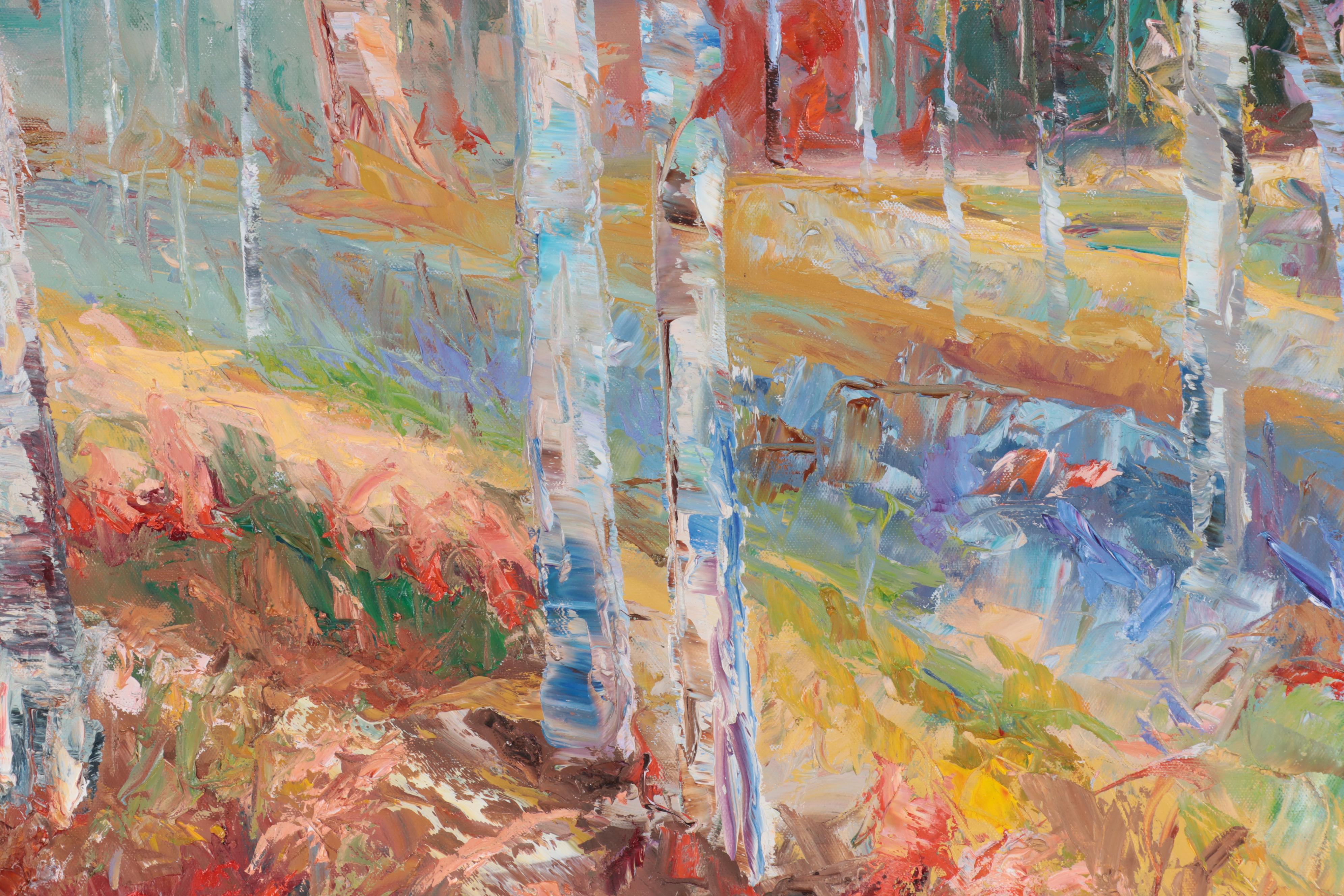 Karen Rolfes LargeScale Impasto Oil Painting of Forest, Late 20th