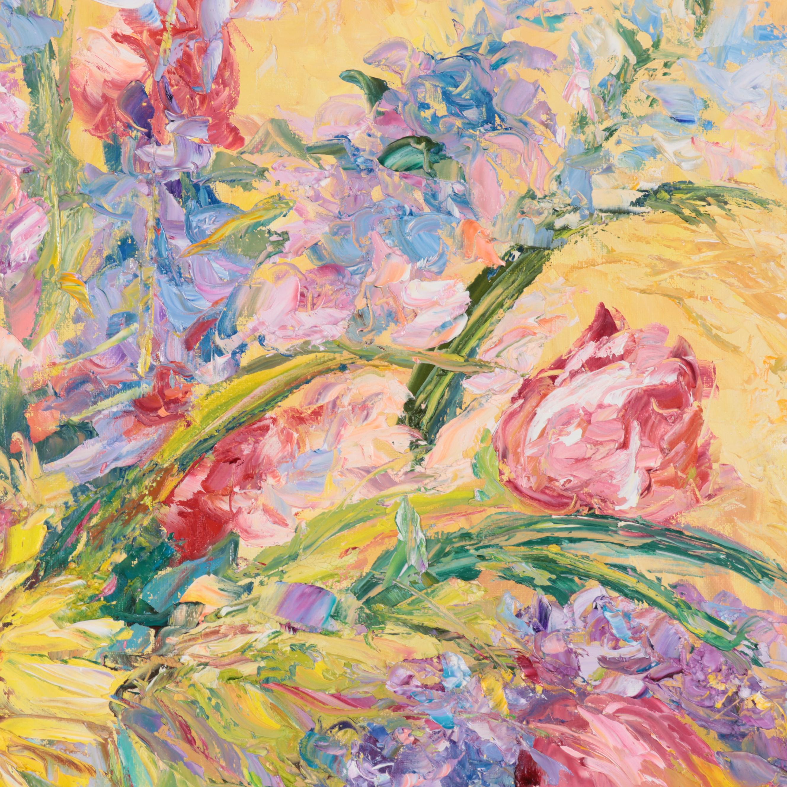 Karen Rolfes Impasto Oil Painting of Floral Still Life, Late 20th