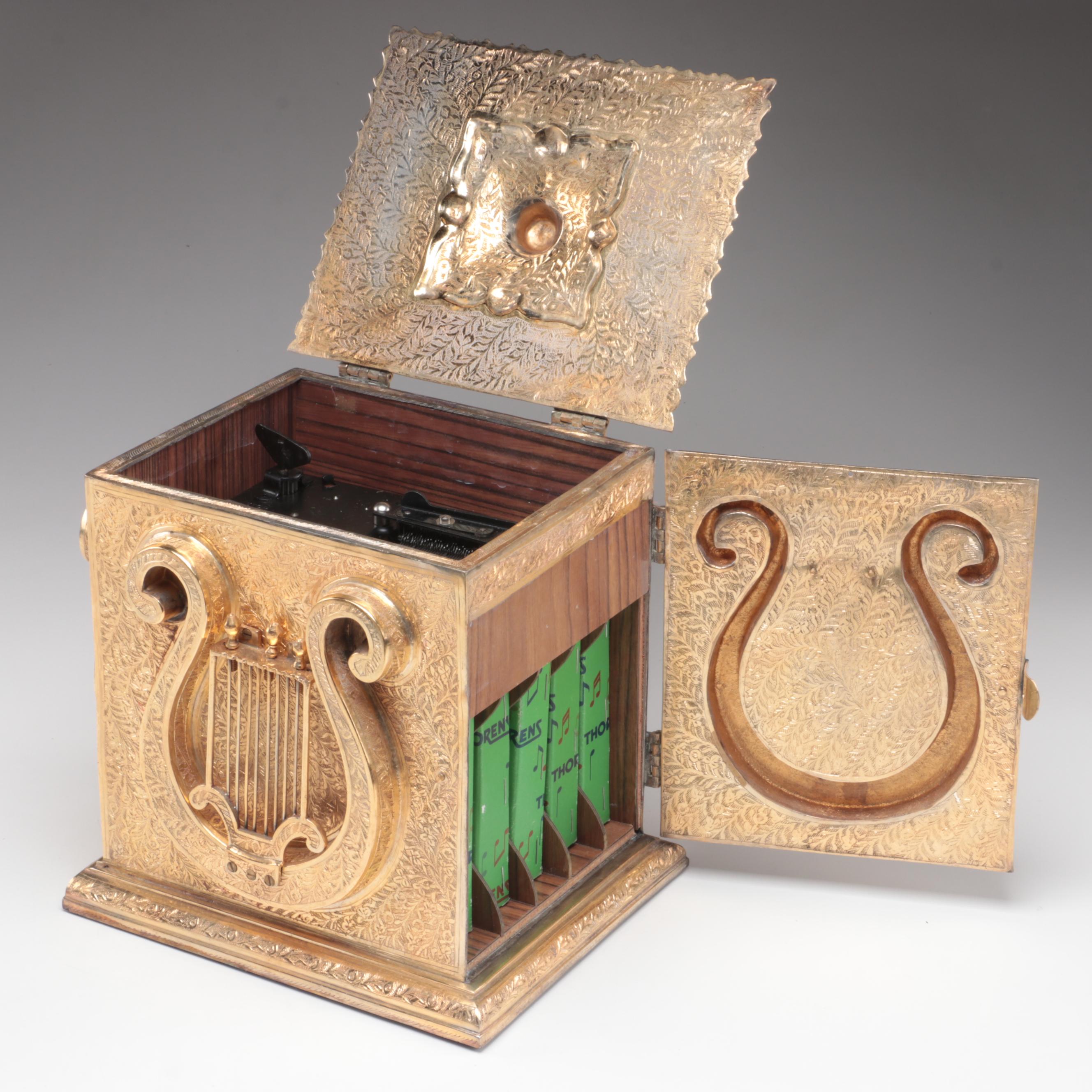 Fred Zimbalist Chased and Engraved Gilt Metal Thorens Swiss Music Box